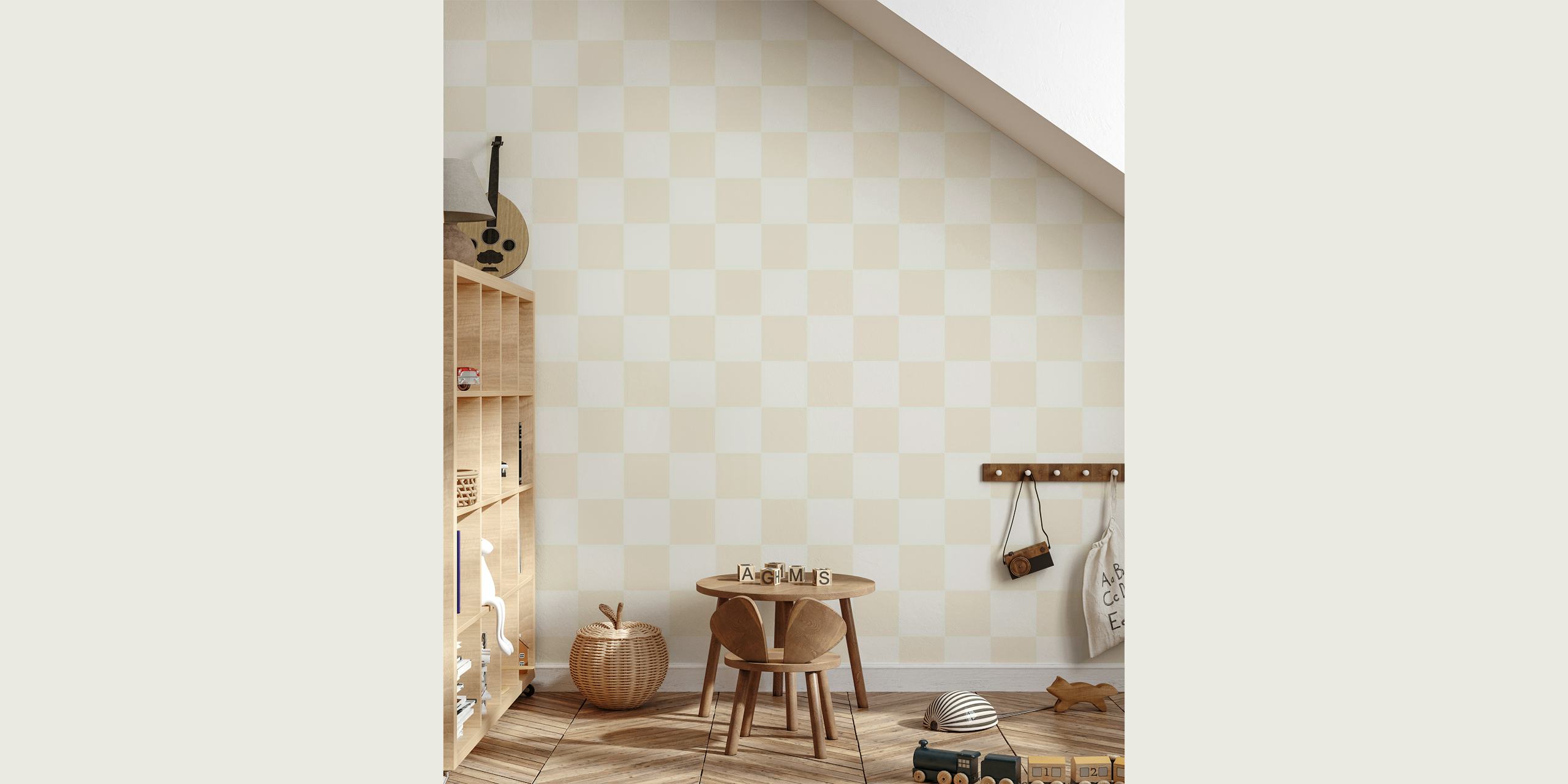 Fotomural vinílico de parede com padrão xadrez bege claro