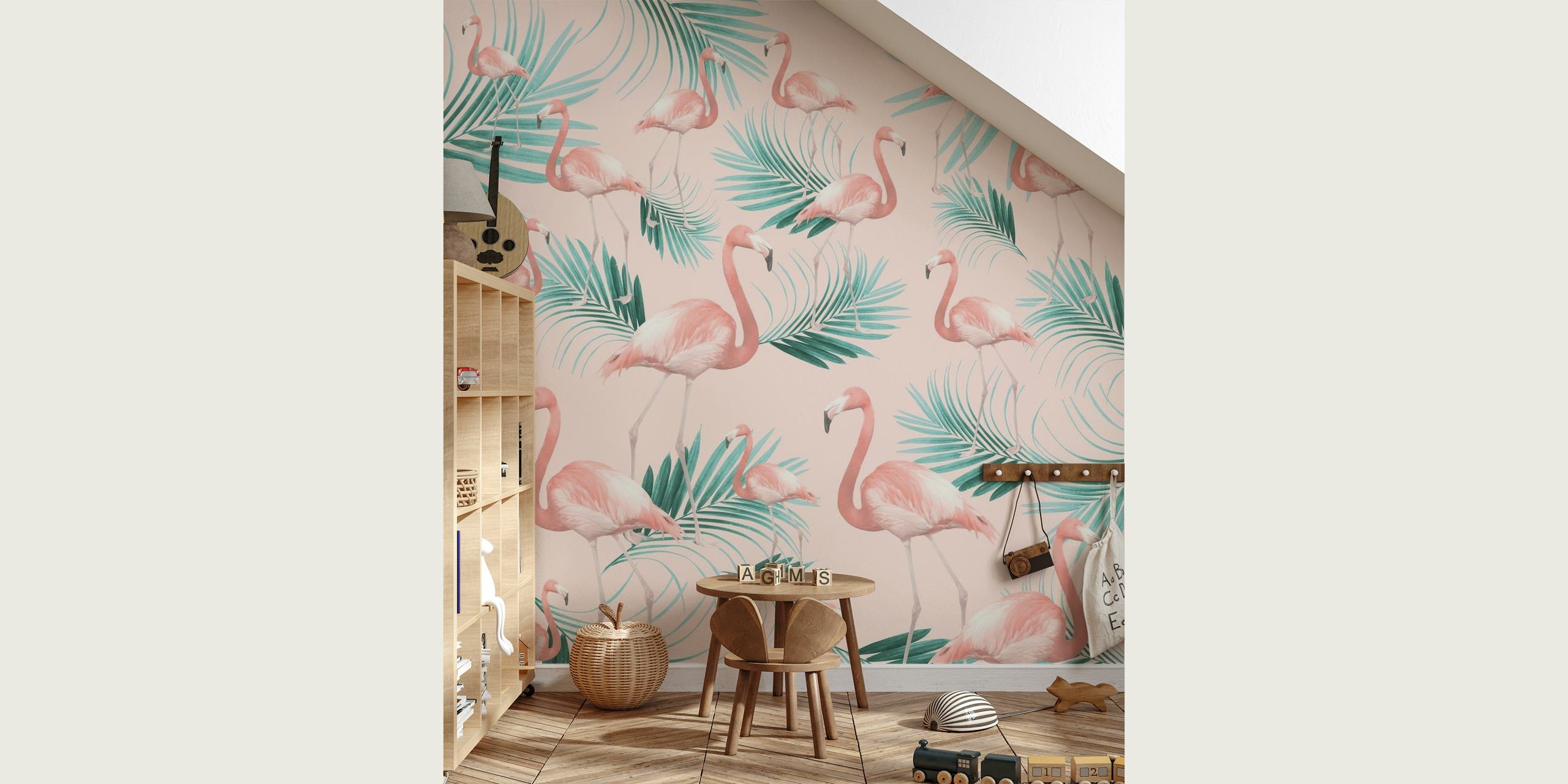Blush Flamingo Palm Vibes 1 behang