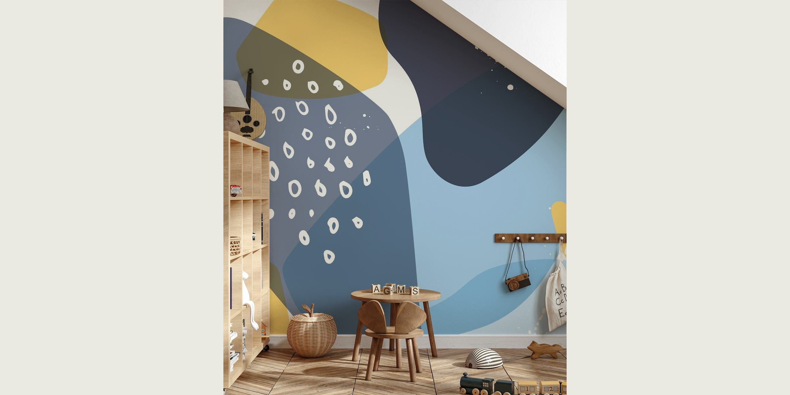 Fun Playroom Wallpapers for Kids - Bright Yellow, Blue, and White Design