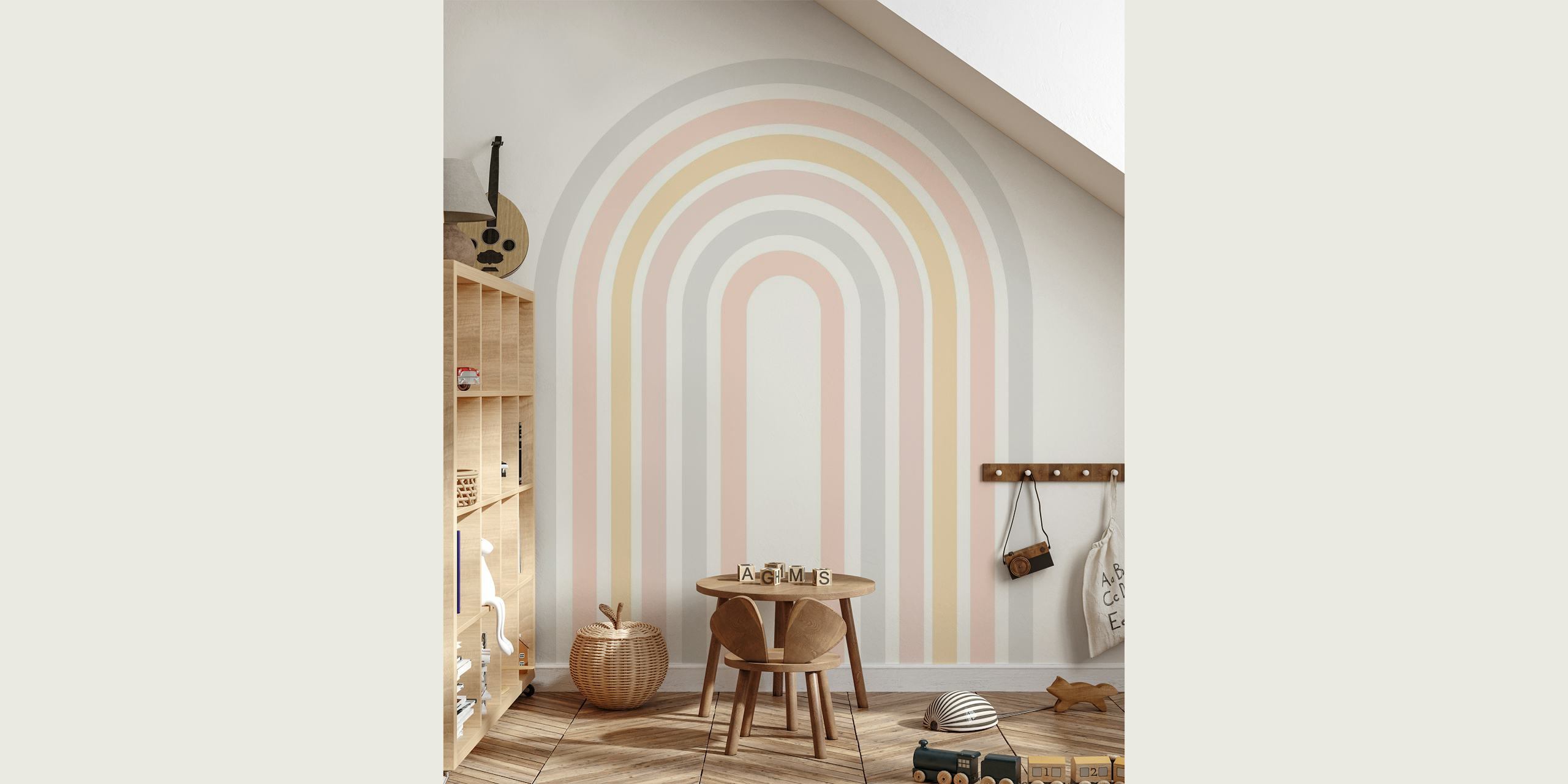 Boho Rainbow Pink and Grey wallpaper