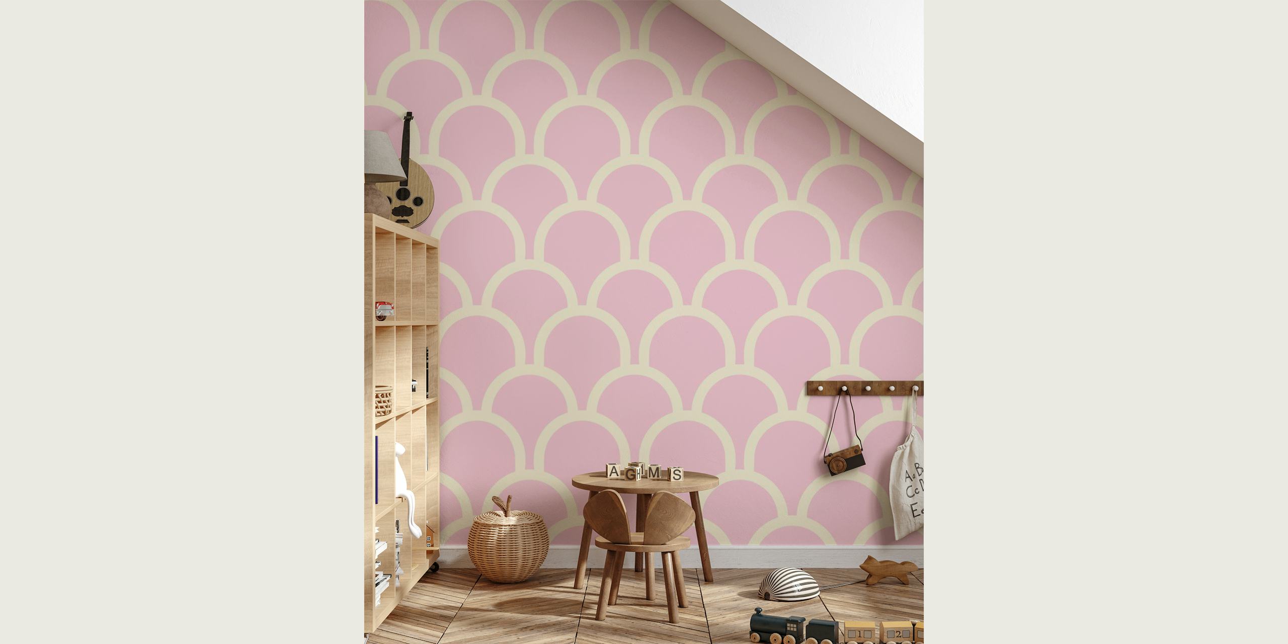 Scallop Pink wall mural with elegant scallop shapes in a soft pink color