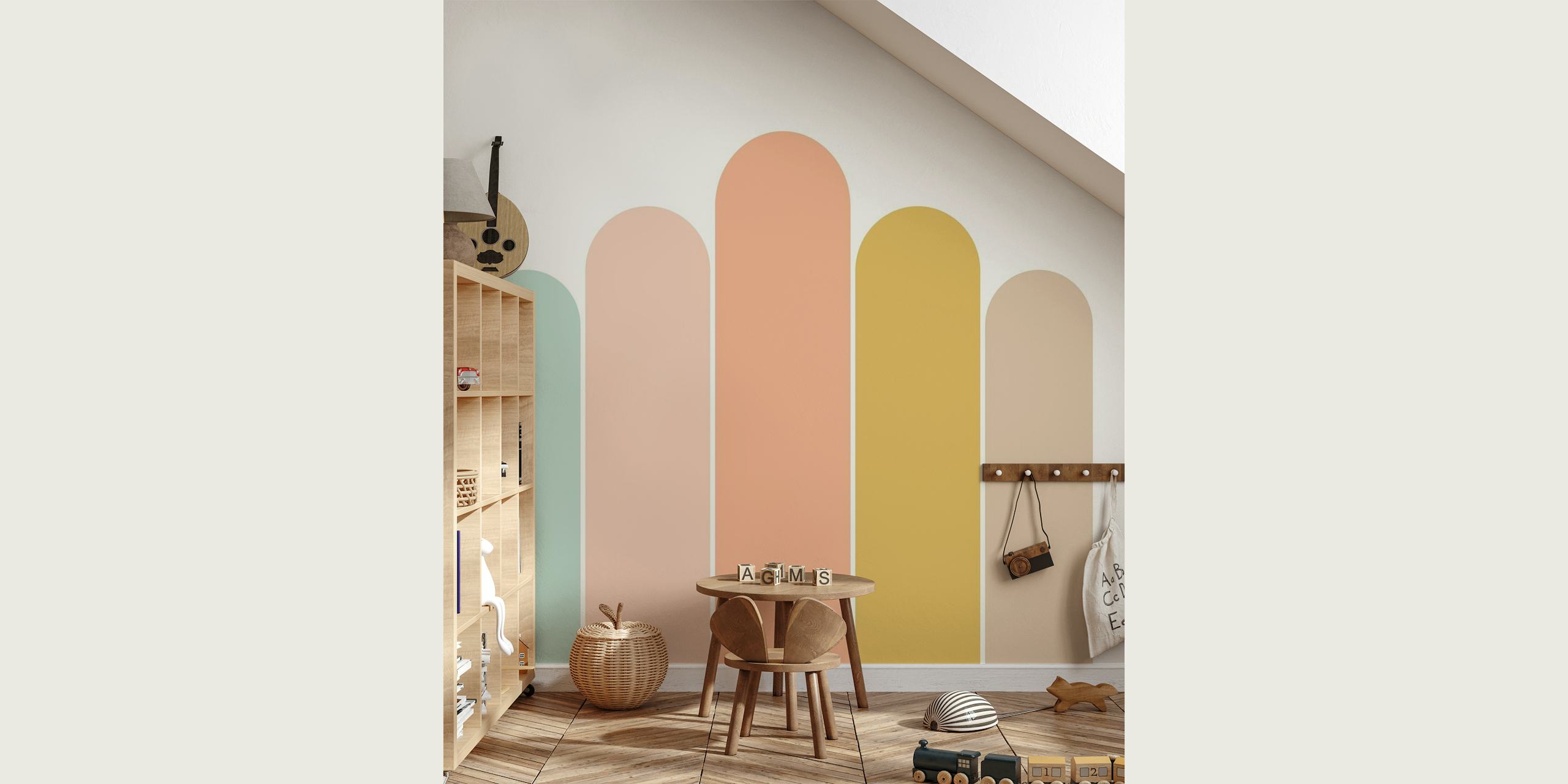Pastellfarbene Bögen im Bohème-Stil als Wandgemälde