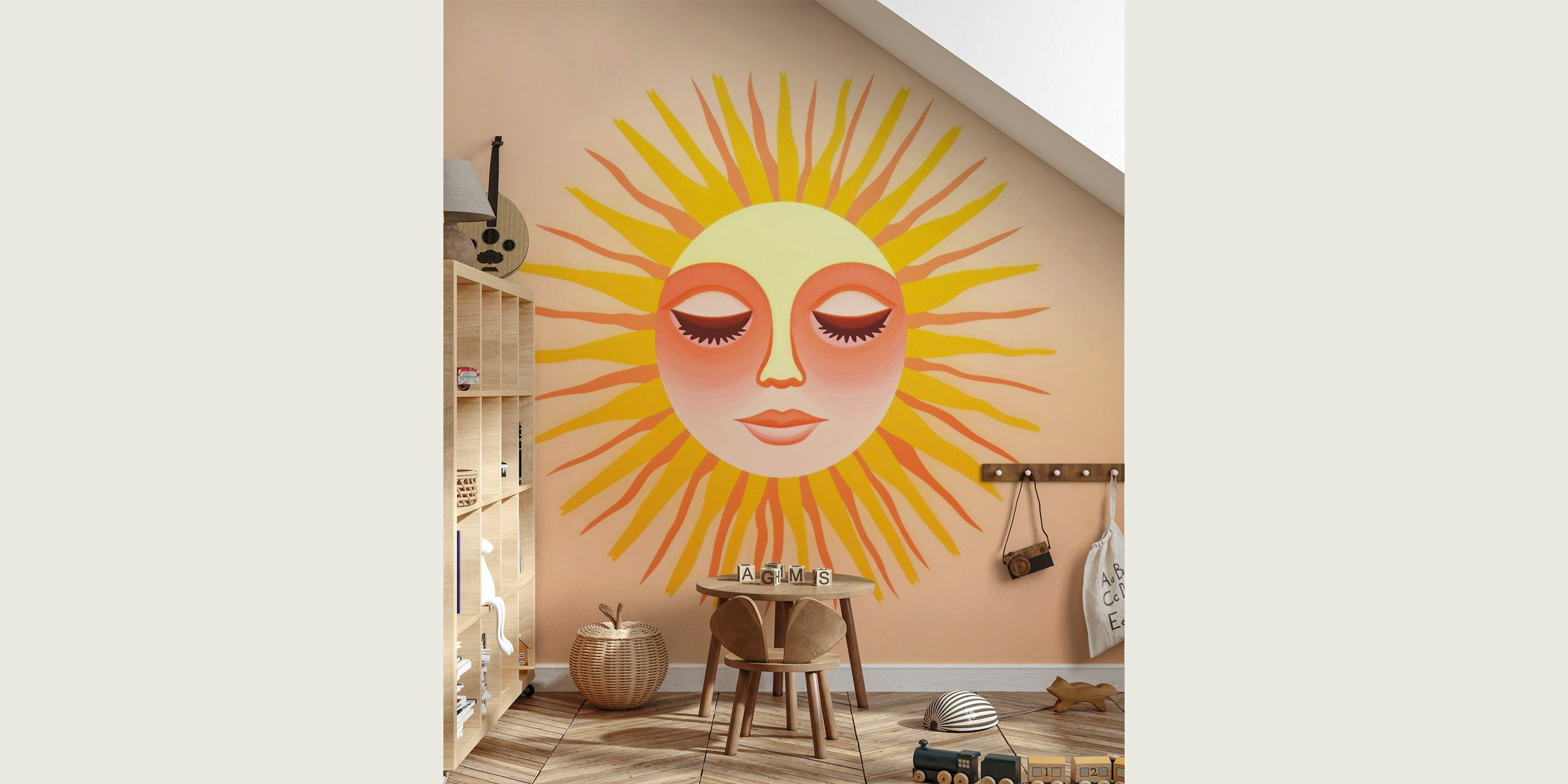 Whimsical Sun Face Warm Peach Yellow tapetit