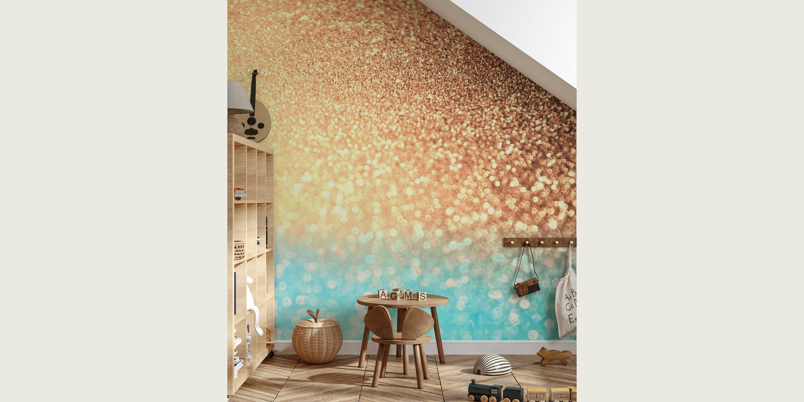 Luxurious Copper and Teal Glitter Wallpaper Design