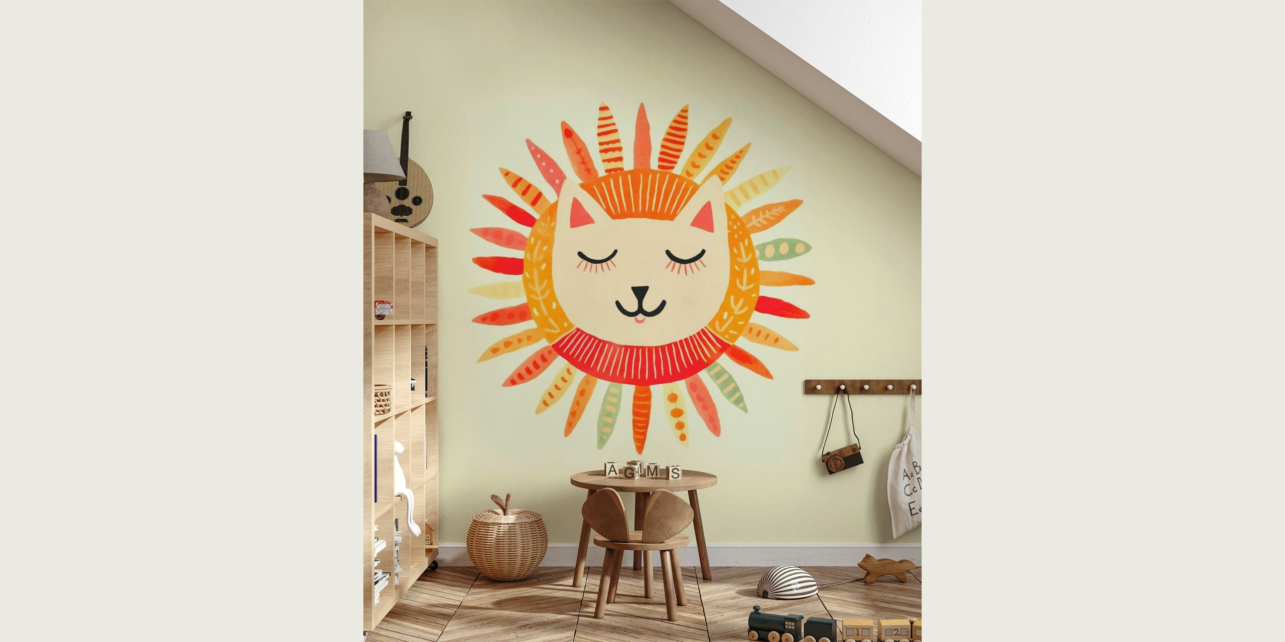 Cute Cat Smiling Face Boho Art wallpaper