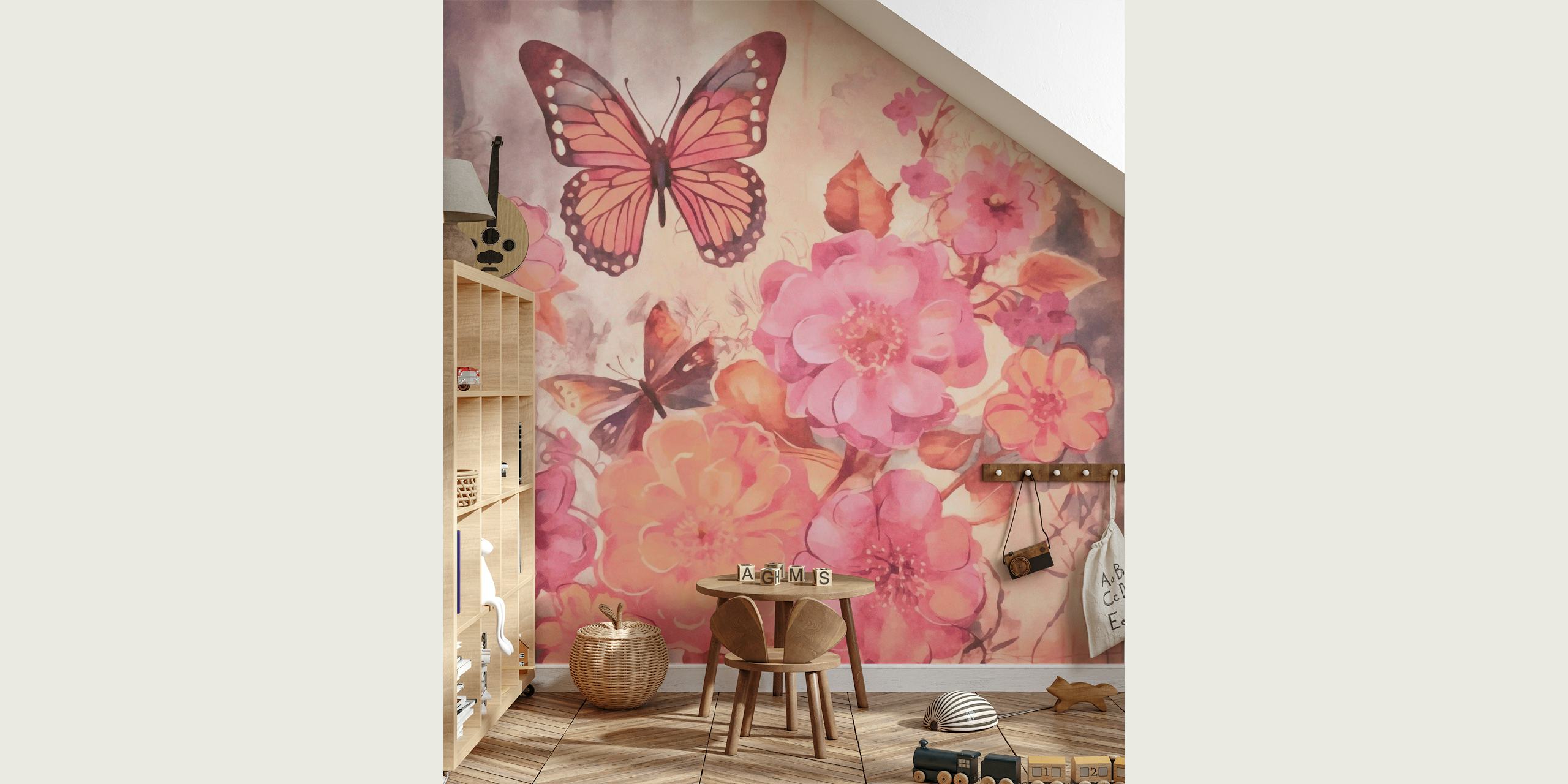 Pastel Pink Butterfly Garden behang