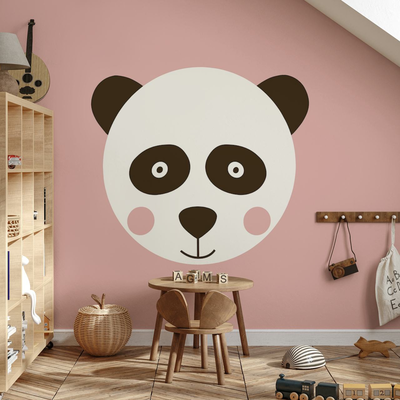 Cute panda design on pink wallpaper