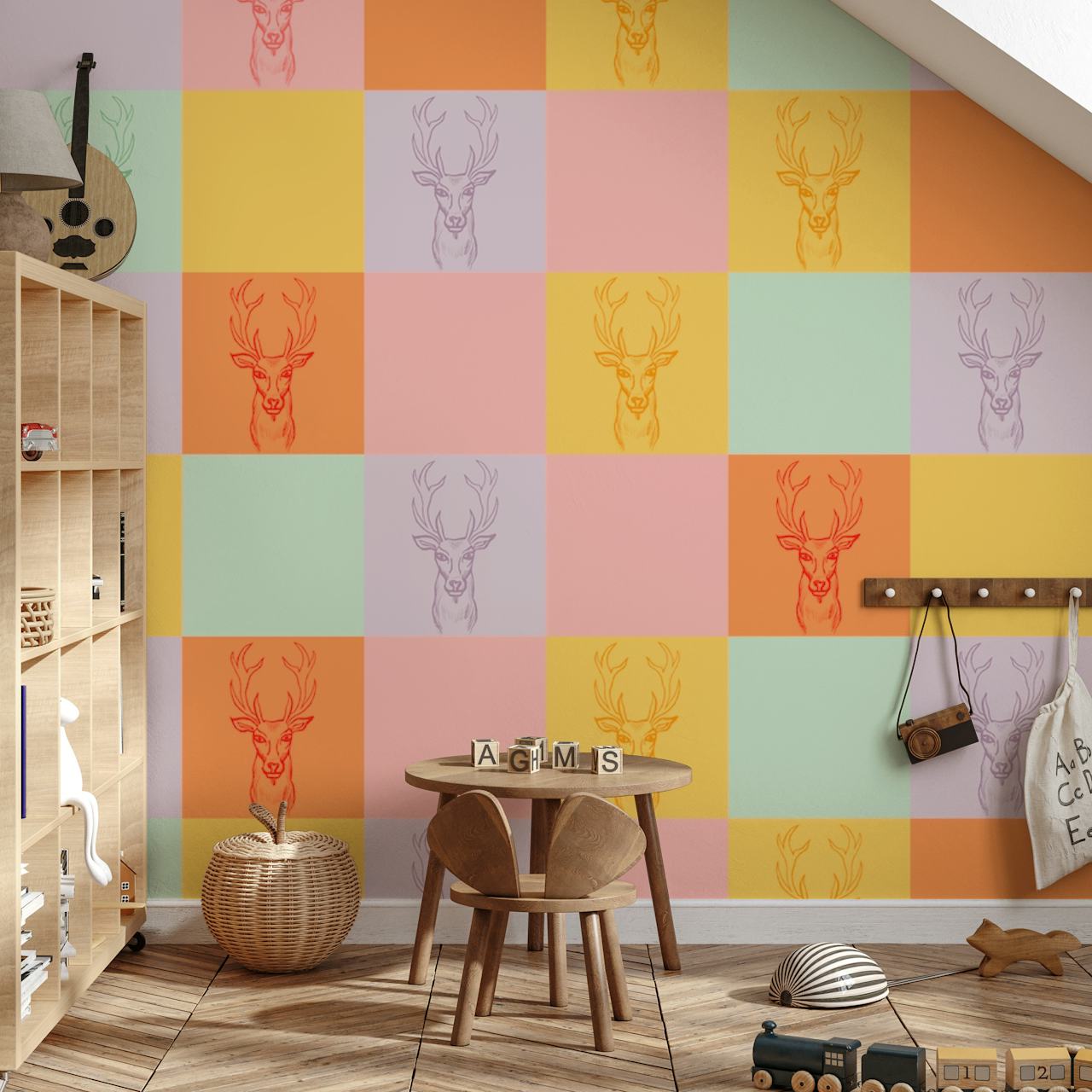 Pastel colored stag silhouette wallpaper design