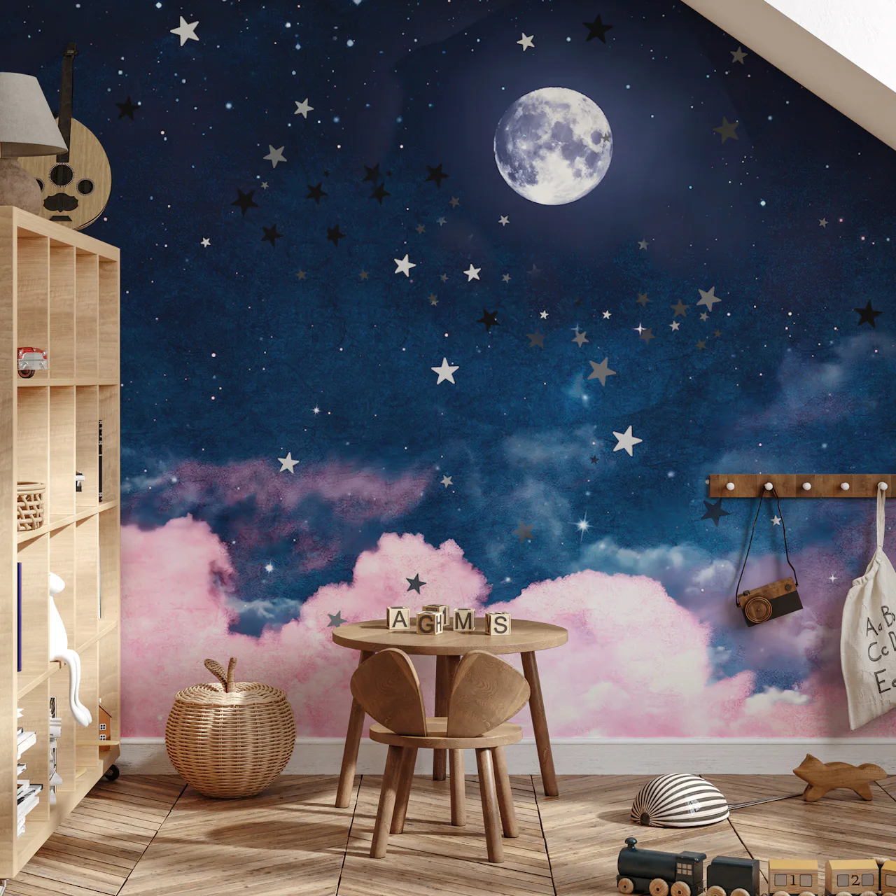 Celestial Moon and Star Wallpaper