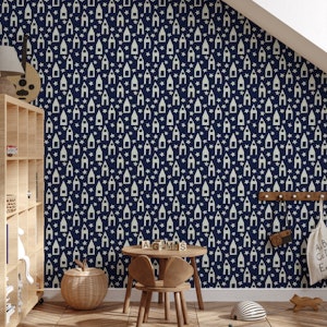 Tiny Houses / Blue & White Lino Pattern
