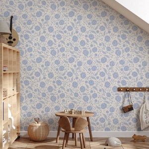 Romantic Rococo Ornate Chintz Floral Sky Blue