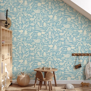 Underwater Mermaids and Sea Life Light Blue