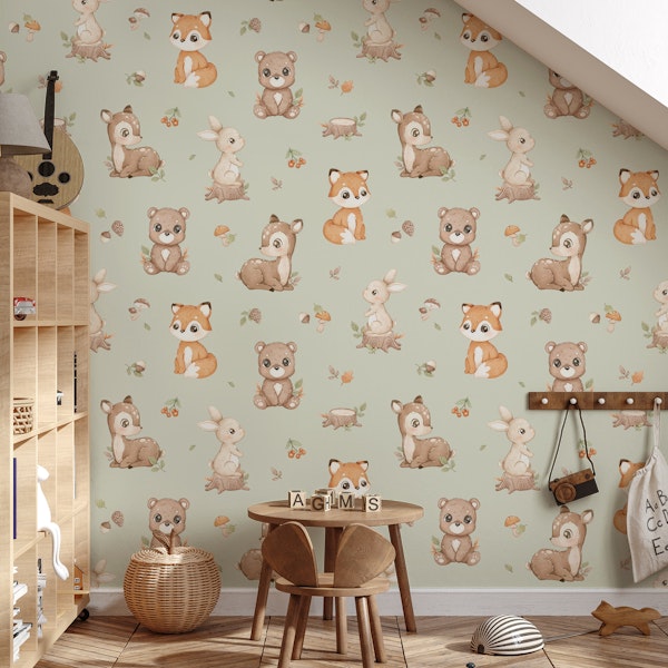 Little Woodland Friends - sage green