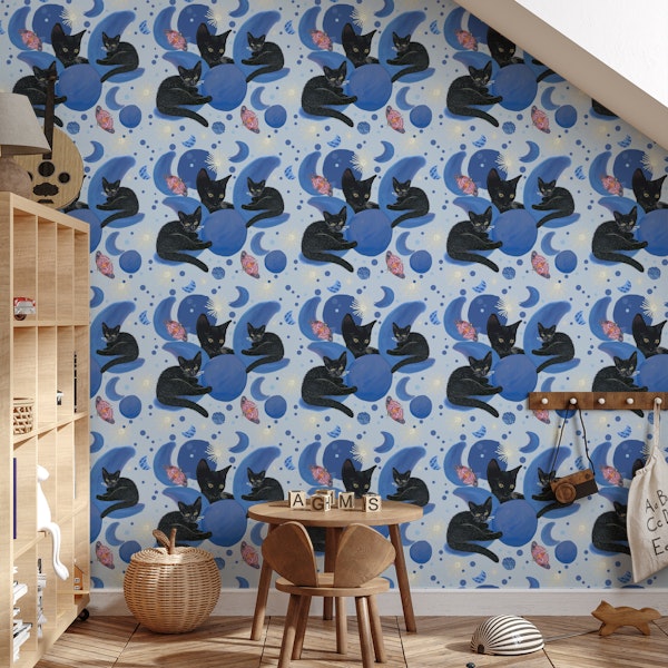 Black cat and moon phases