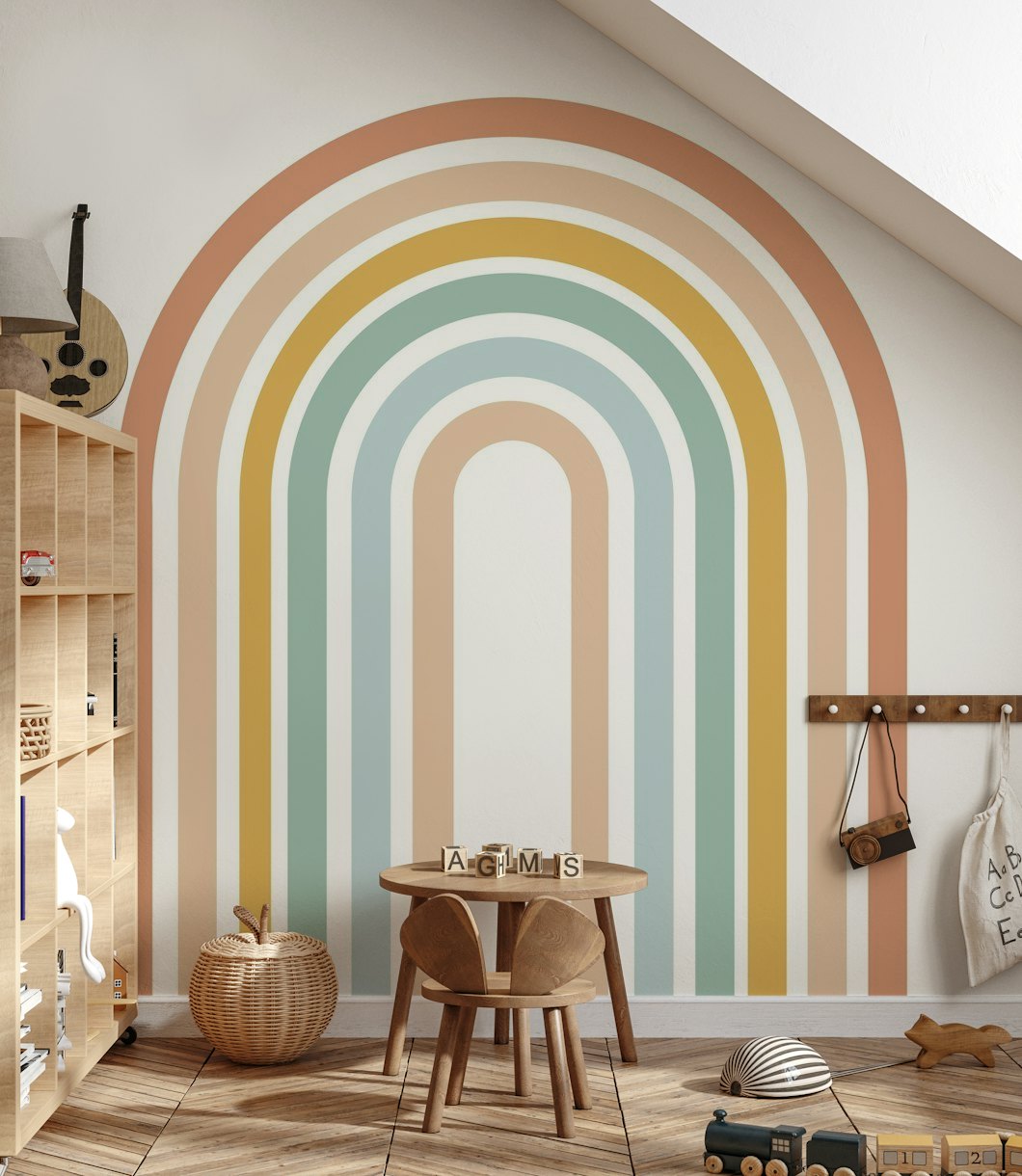 Beautiful and modern boho rainbow wallpaper for nurseries and children's rooms
