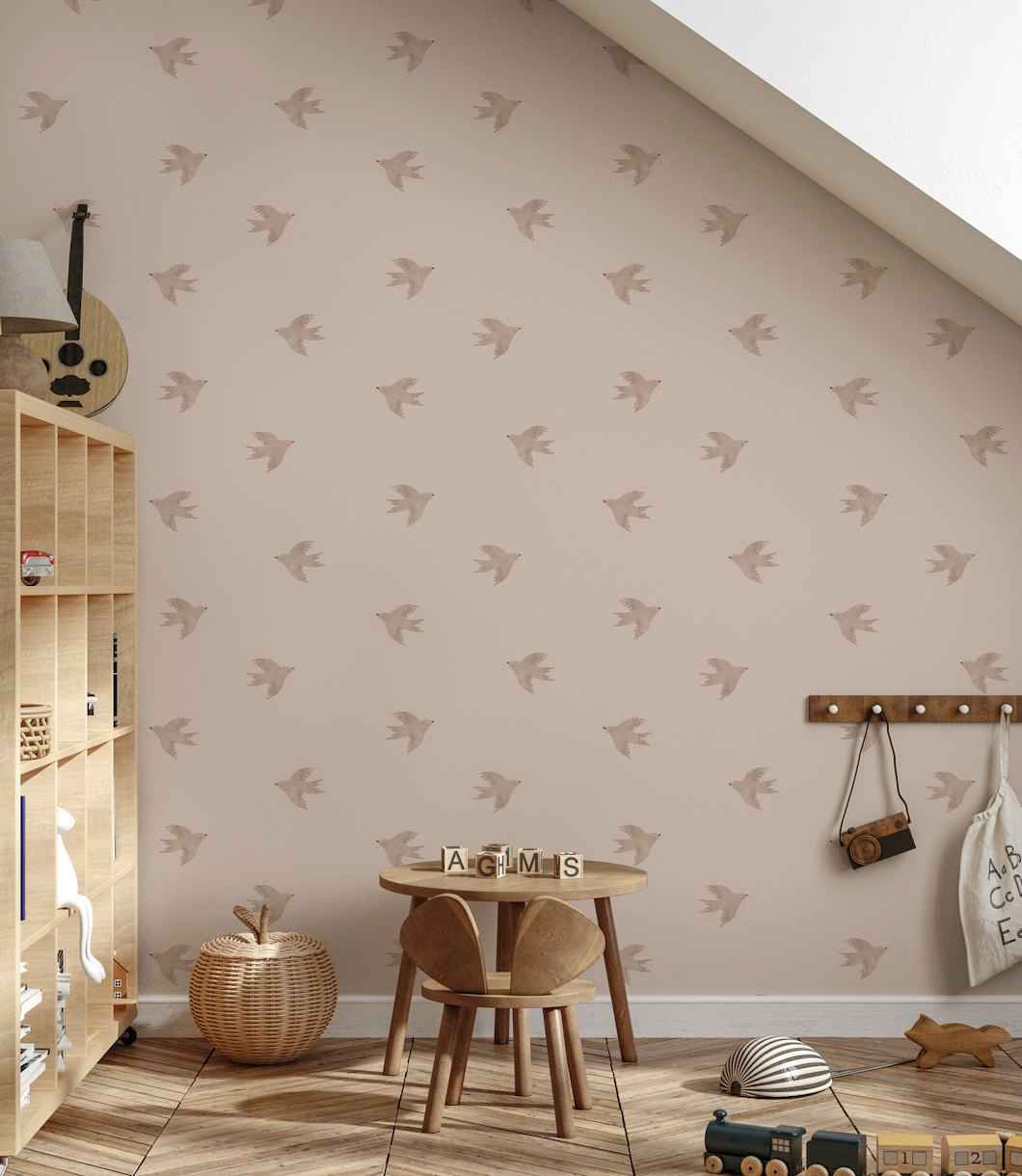 Dreamy Birds Shell Pink wallpaper