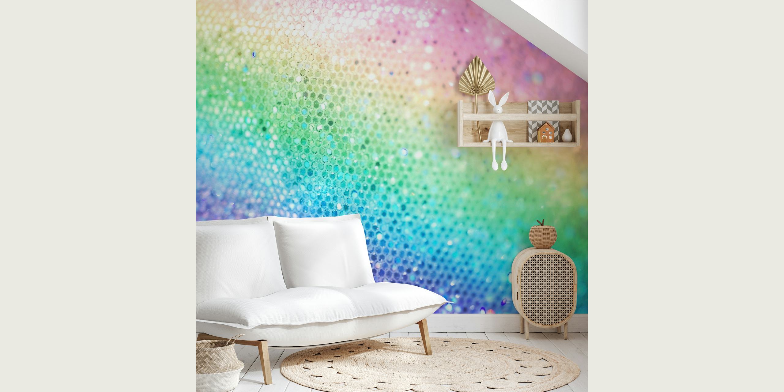 Fotomural vinílico de parede colorido Rainbow Princess Glitter com efeito de textura brilhante