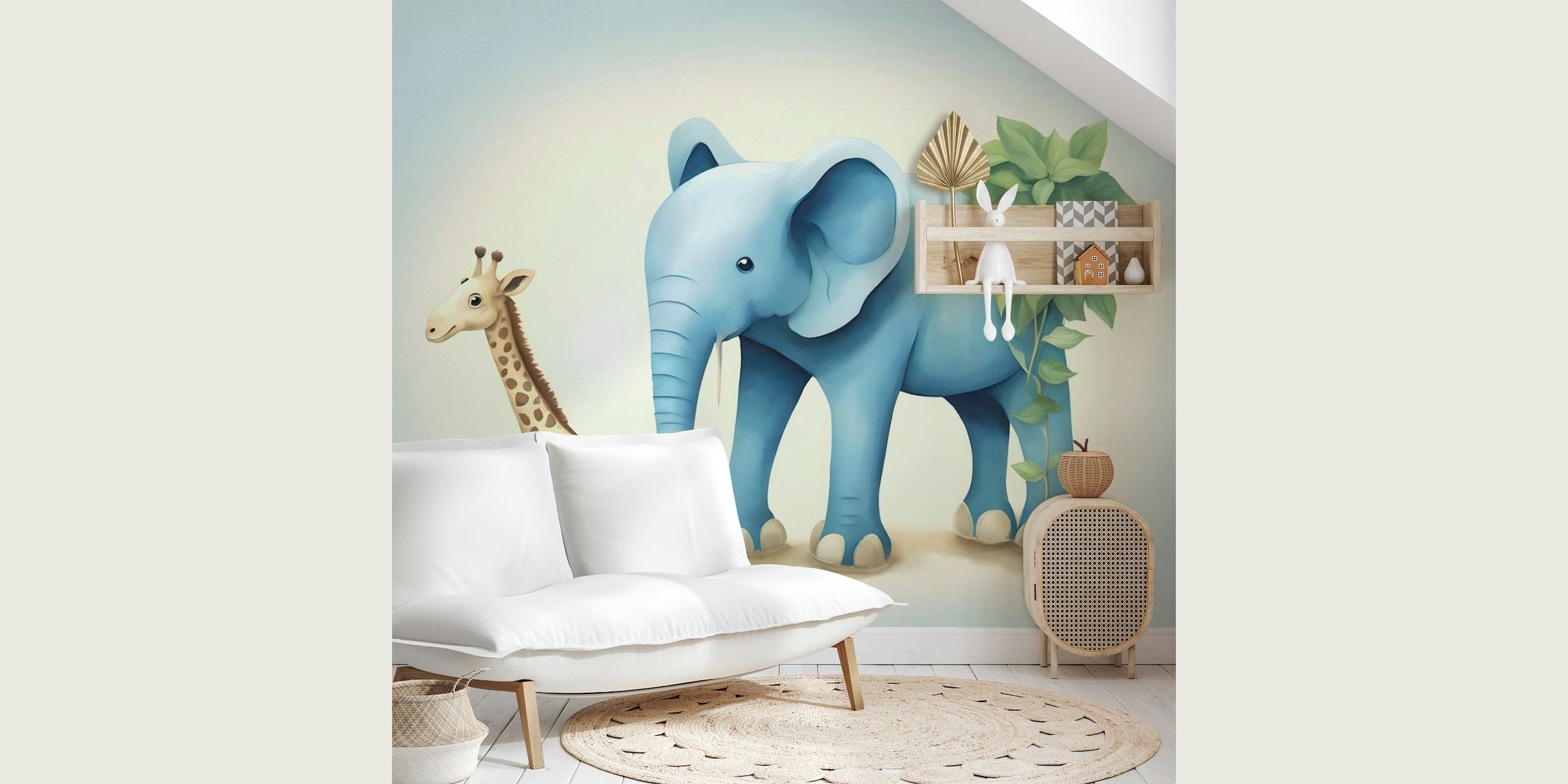 Giraffe and Elephant Duo wallpaper
