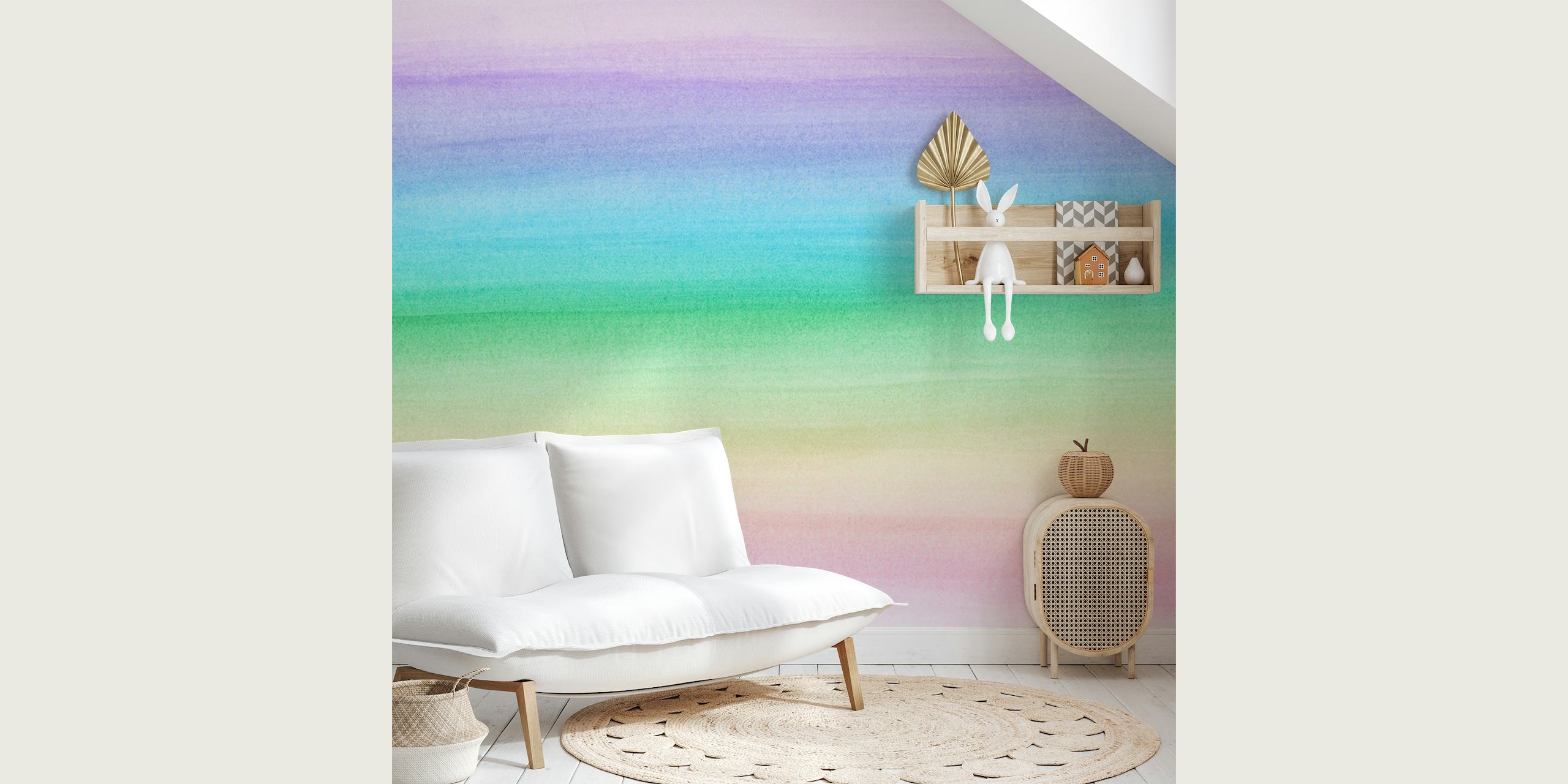 Watercolor pastel rainbow wall mural for a magical room ambiance