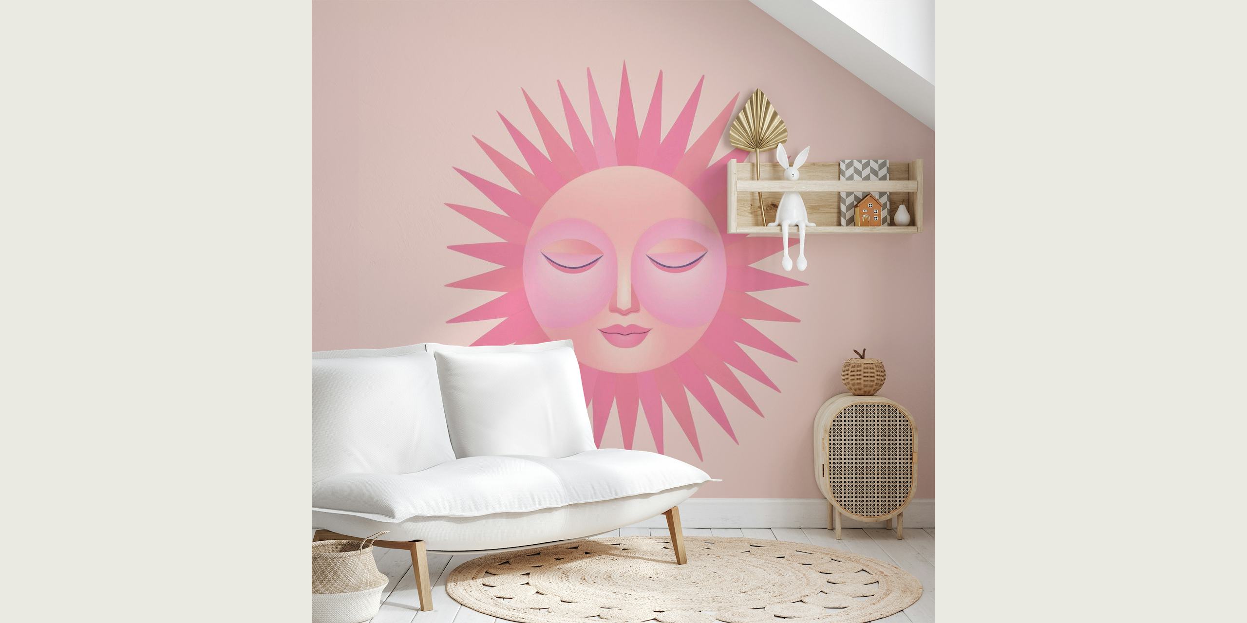 Whimsical Sun Face Warm Pastel Pink papel de parede