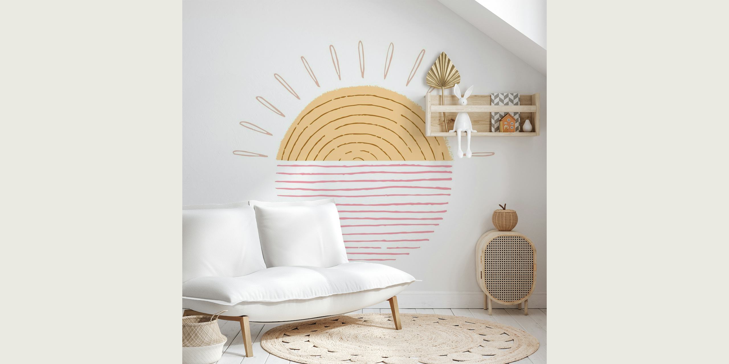 Ilustrativní nástěnná malba Sweet Sunrise s teplými tóny a minimalistickým designem