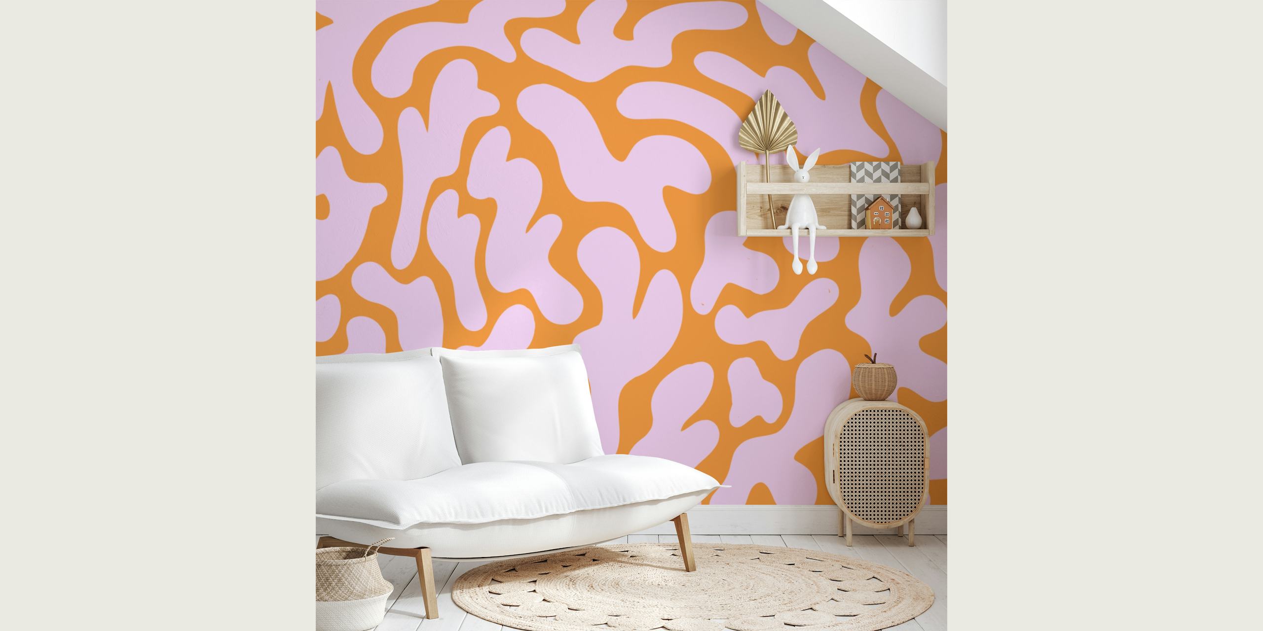 Tapeta Tangerine Swirl Art u postavci sobe