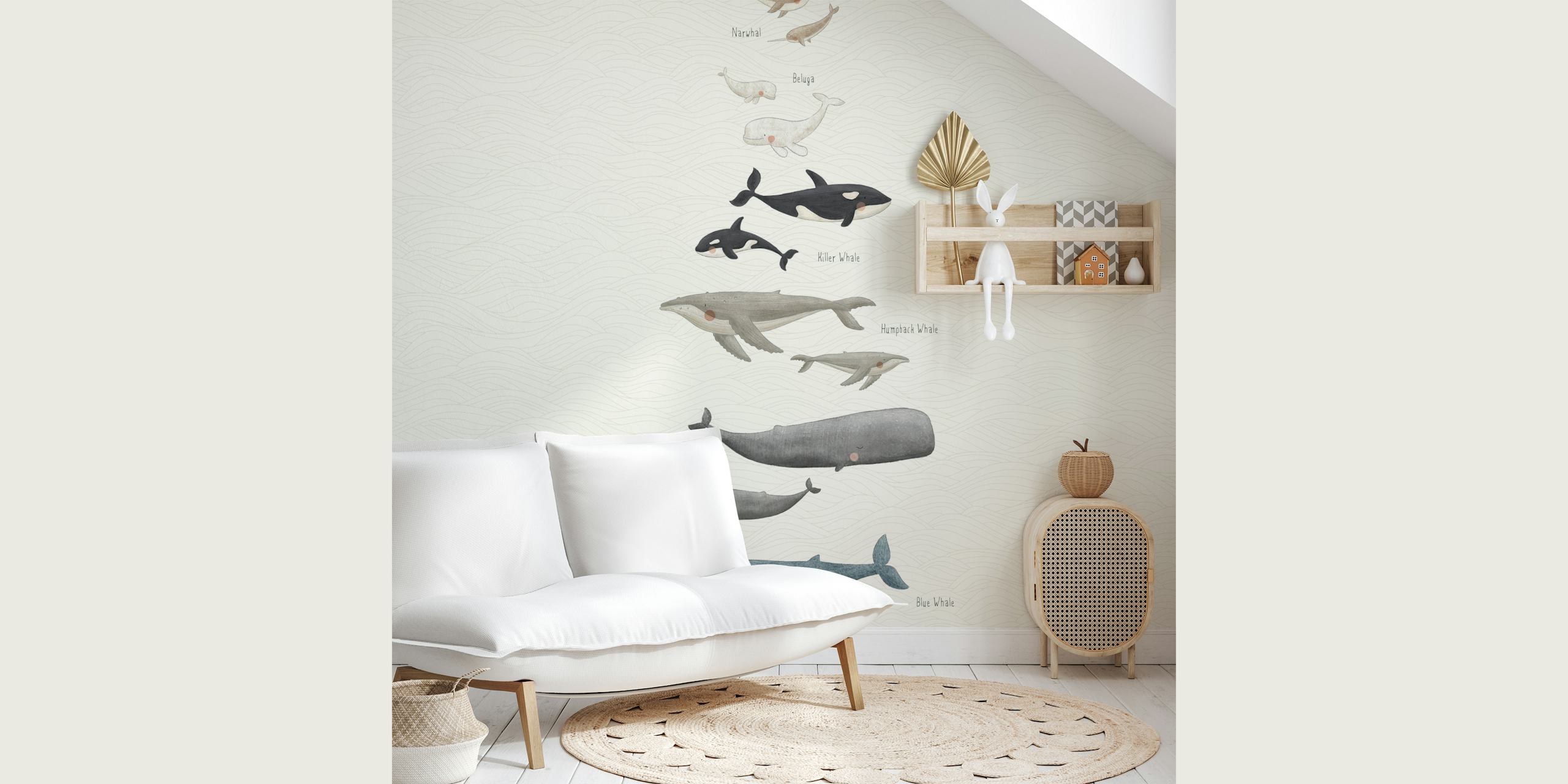 Whale Parade wallpaper in a room