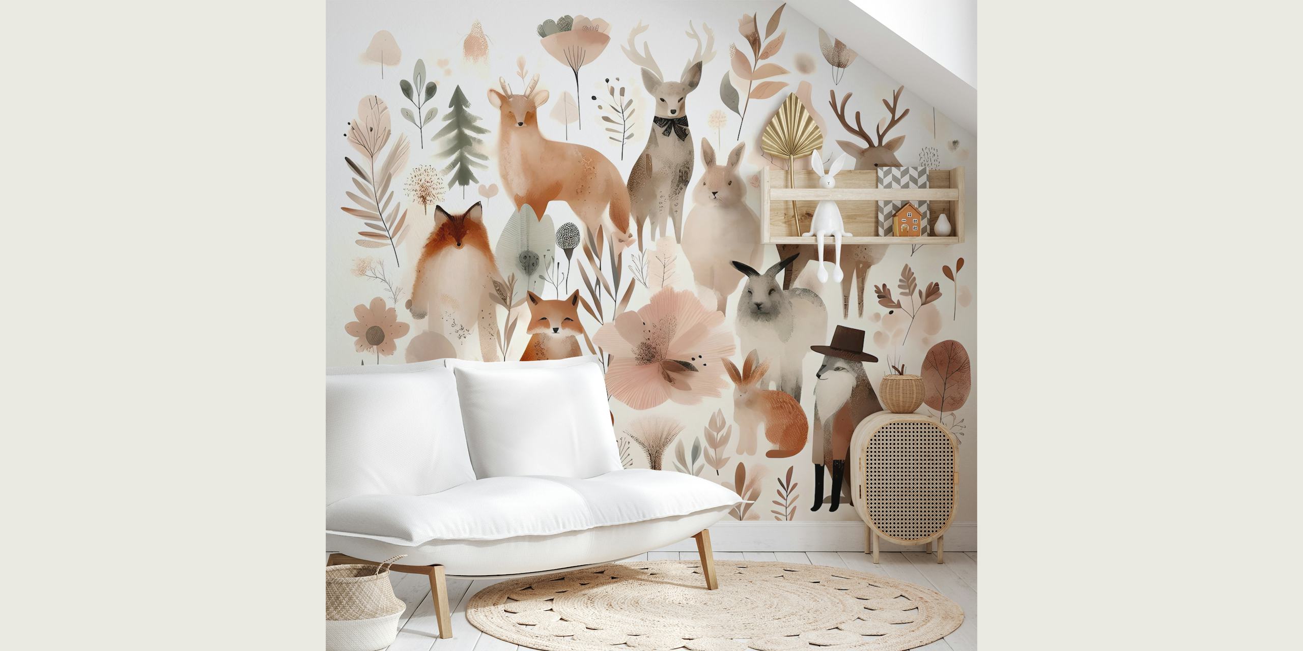 Whimsical forest friends tapet i ett rum