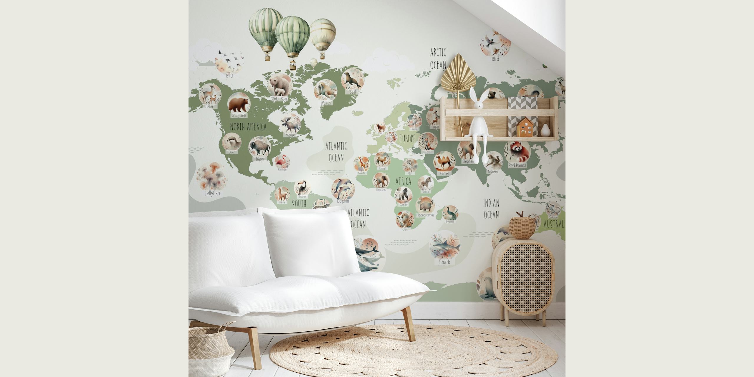 Green Wildlife Map wallpaper in a room