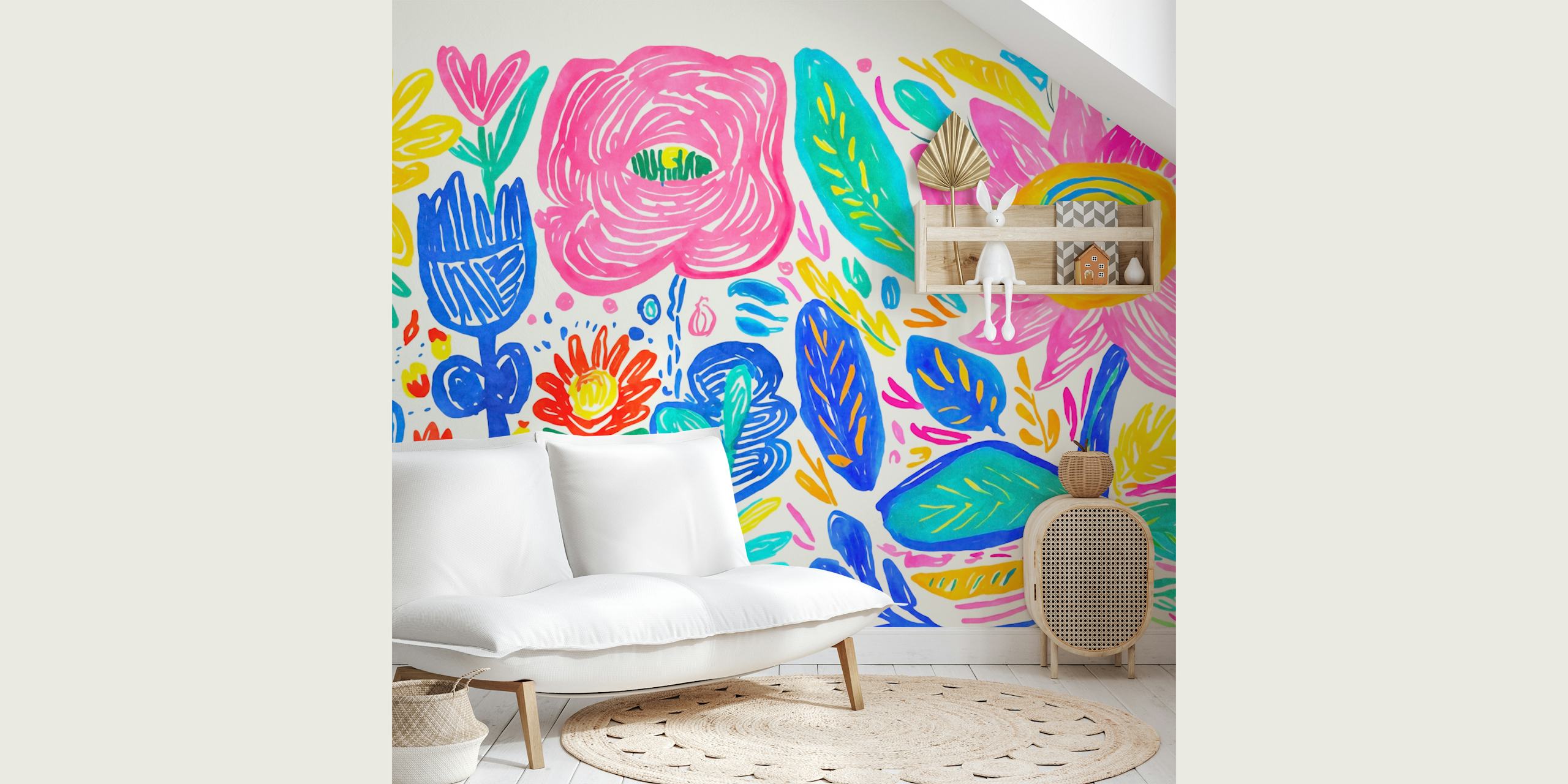 Colorful floral wallpaper in a room