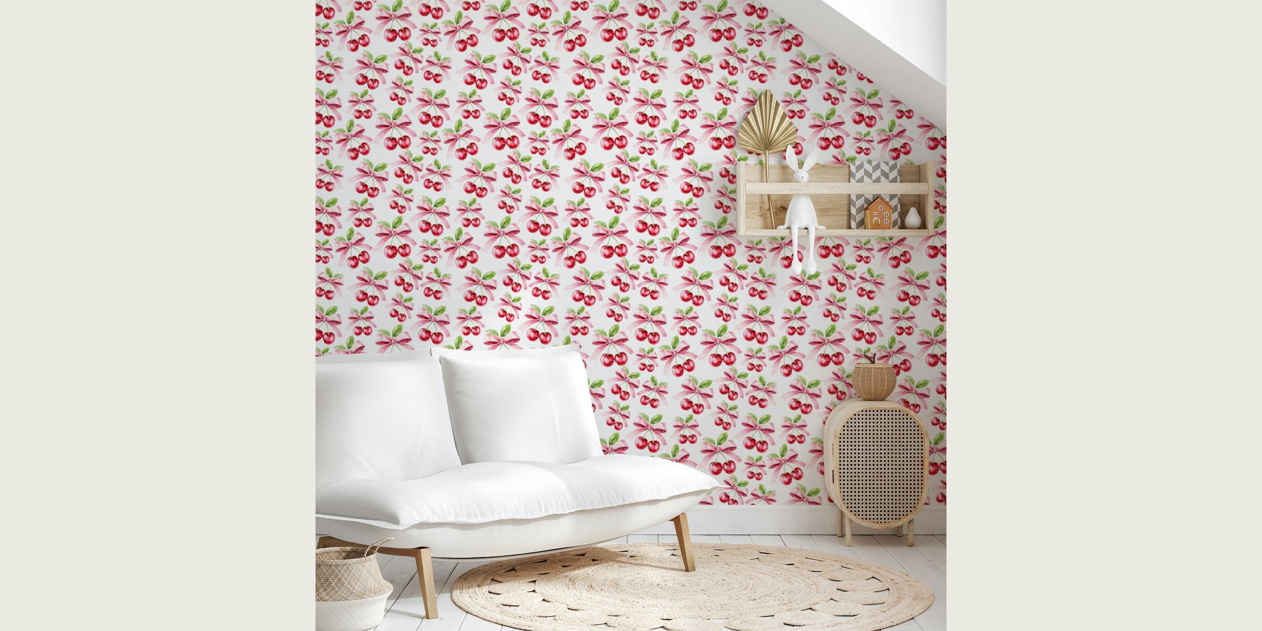 Sweet Cherry Ribbons Paradise wallpaper in a room