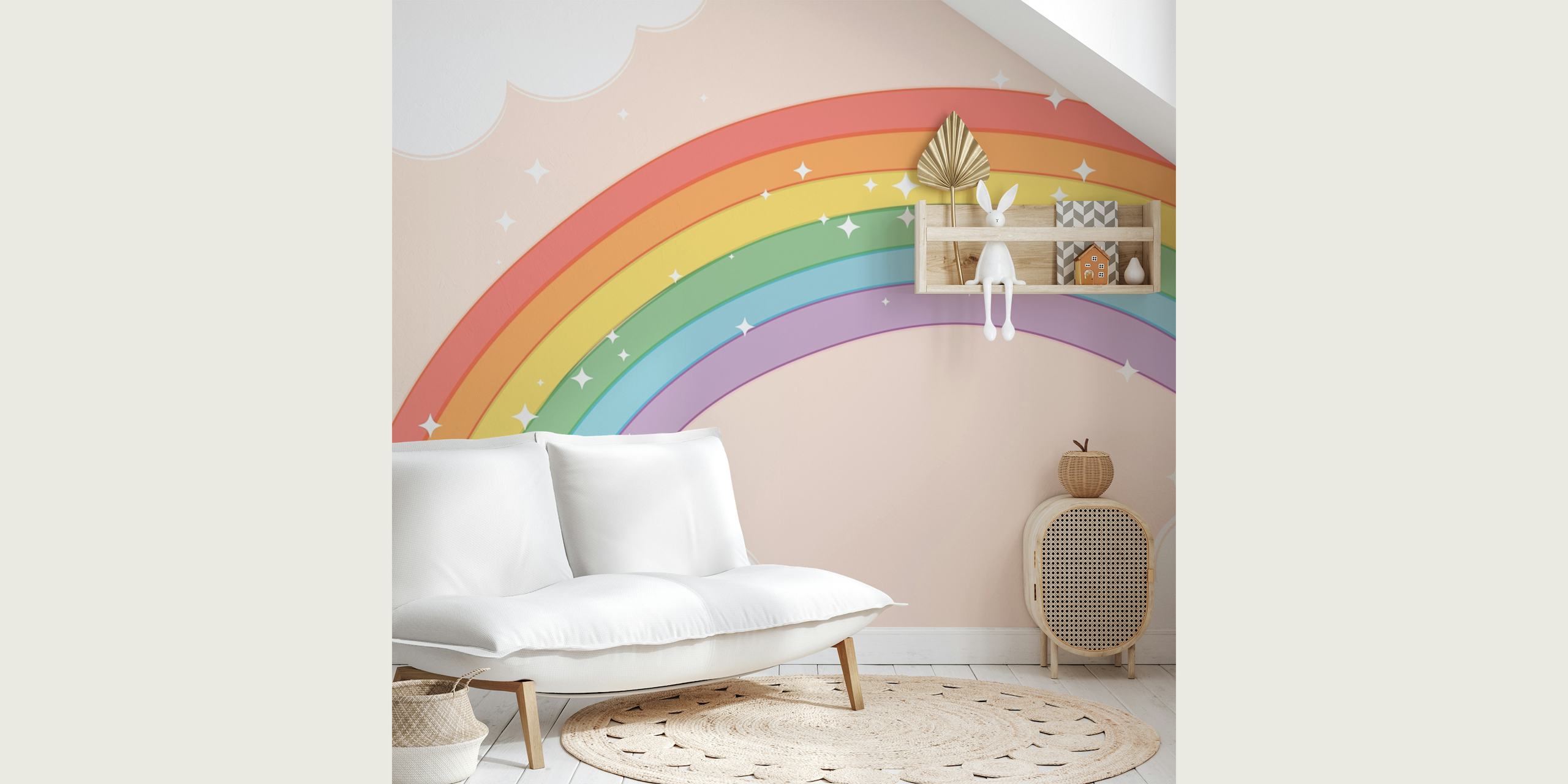 Dreamy rainbow wallpaper in a room