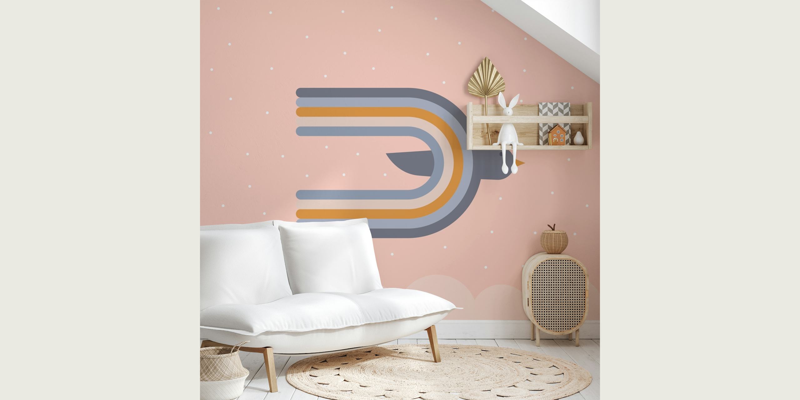 Colorful dove design on pink background wallpaper