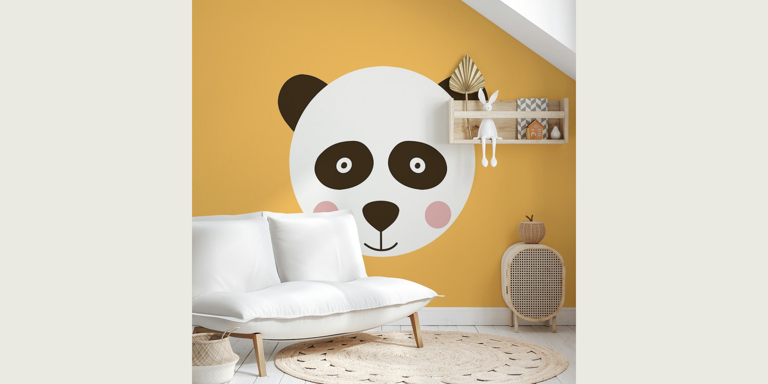 Cute panda faces on bright yellow background wallpaper