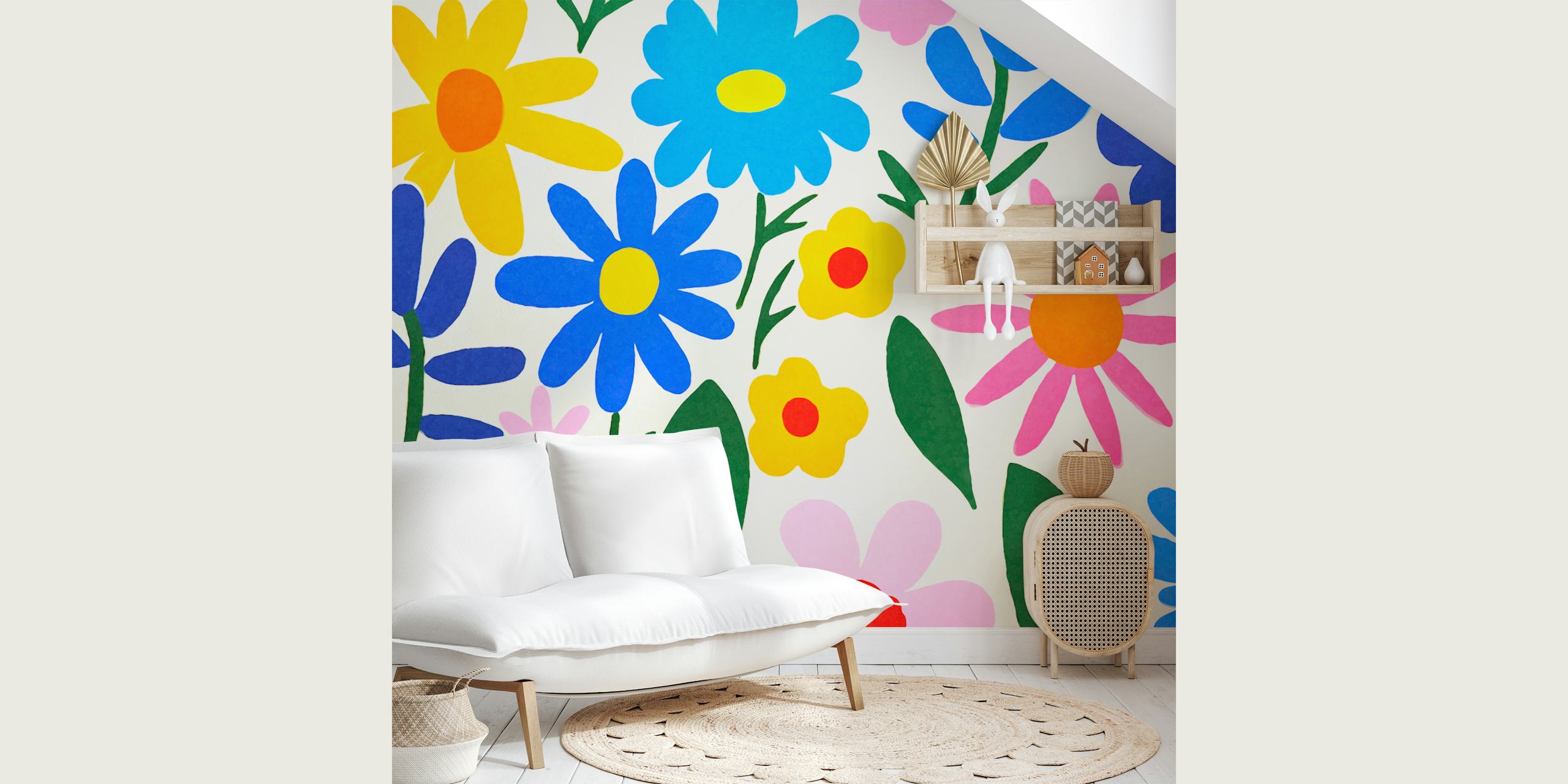 Papier peint floral coloré dans un cadre de pièce