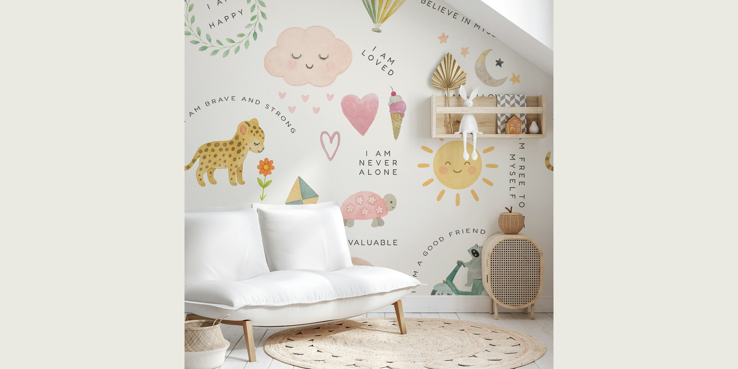 Design di carta da parati brillante con illustrazioni incoraggianti