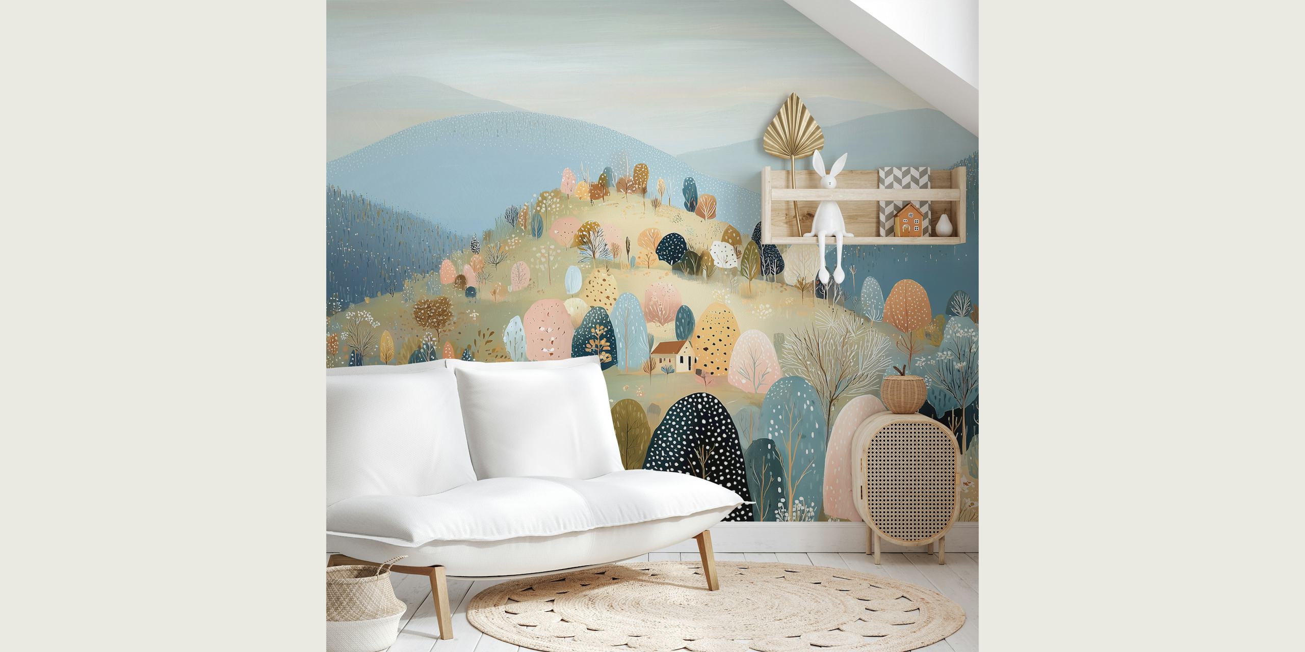 Papier peint Tranquil Mountain Forest dans une pièce cocooning