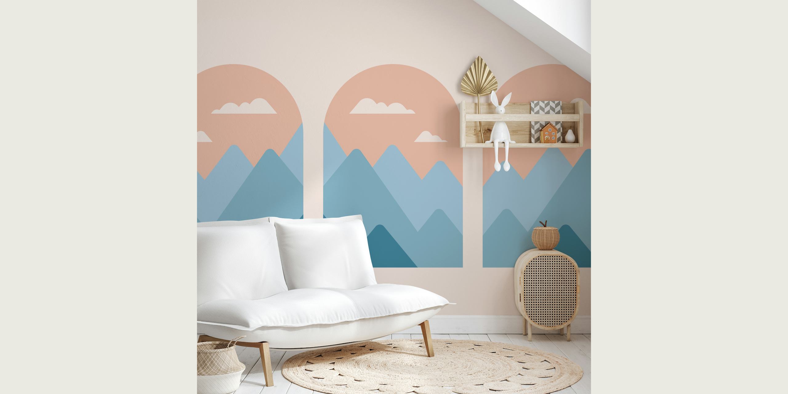 Retro Scandinavia Mountains Tapete in einem Zimmer