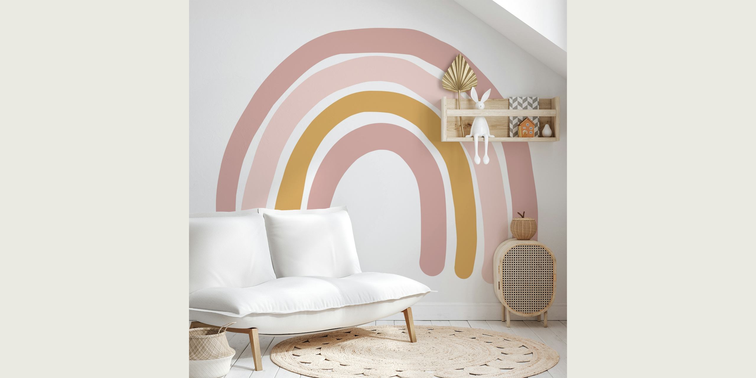 Piękny mural Boho Rainbow w pokoju dziewczynki