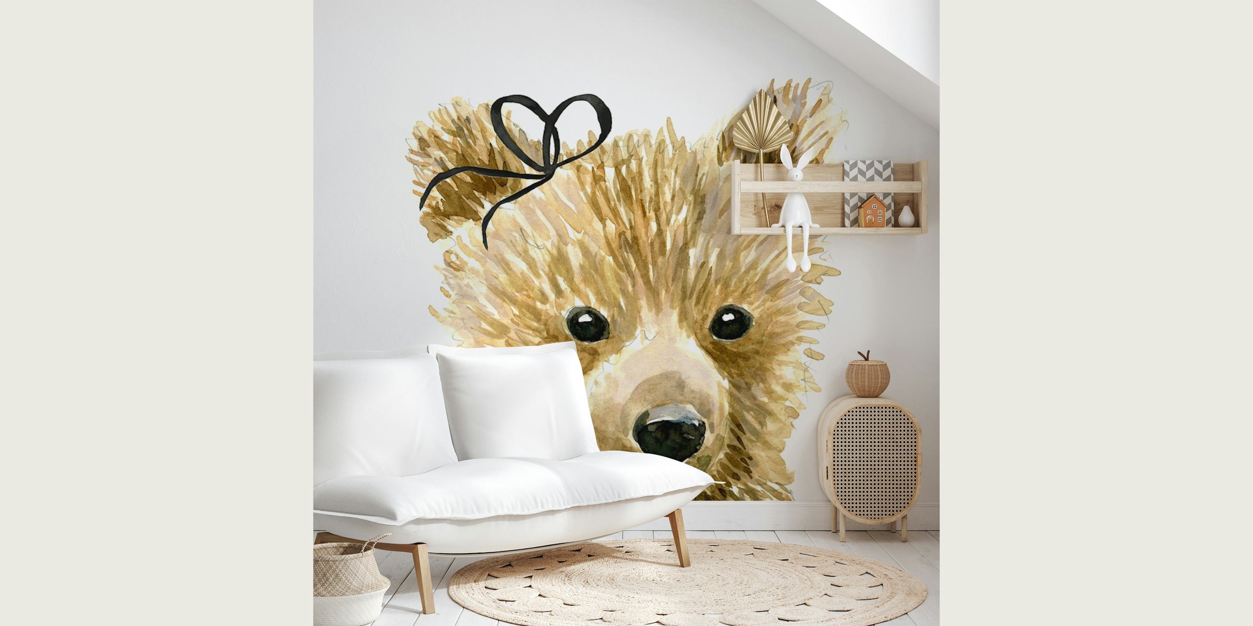 Fotomural vinílico de parede adorável de urso com laço desenhado artisticamente