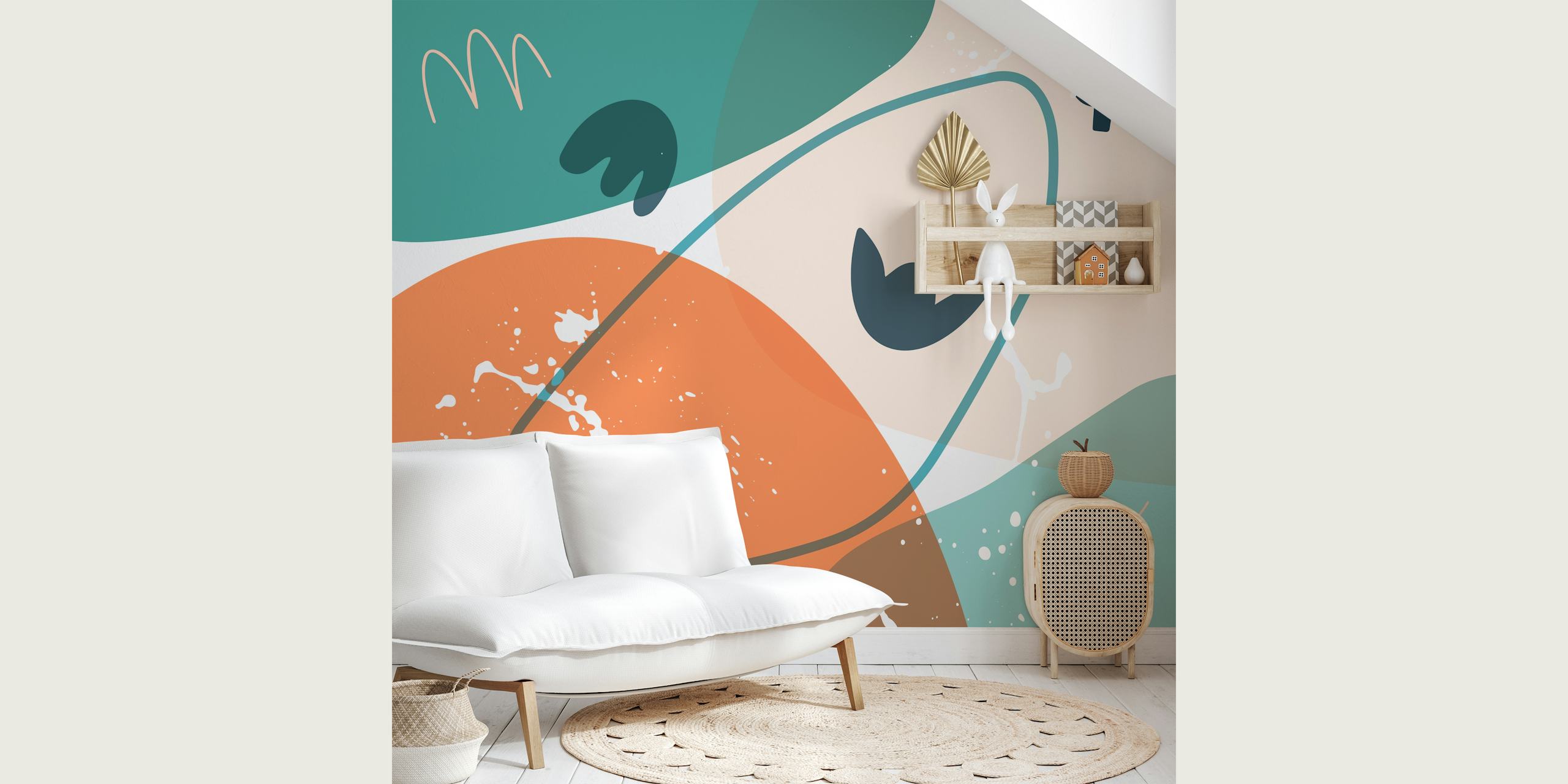 Colorful abstract shapes orange, teal, and black wallpaper