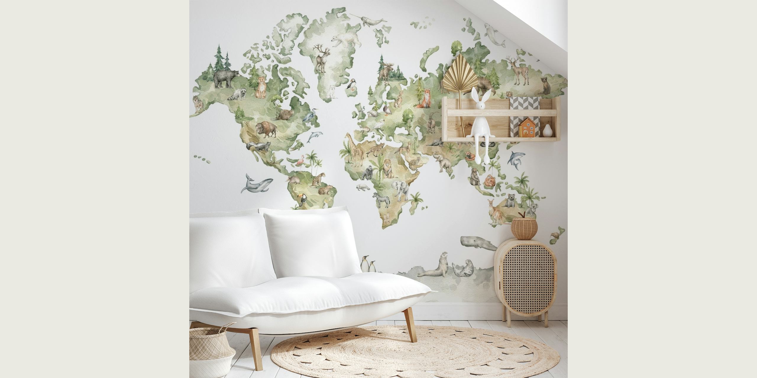 Watercolor animal world map wallpaper