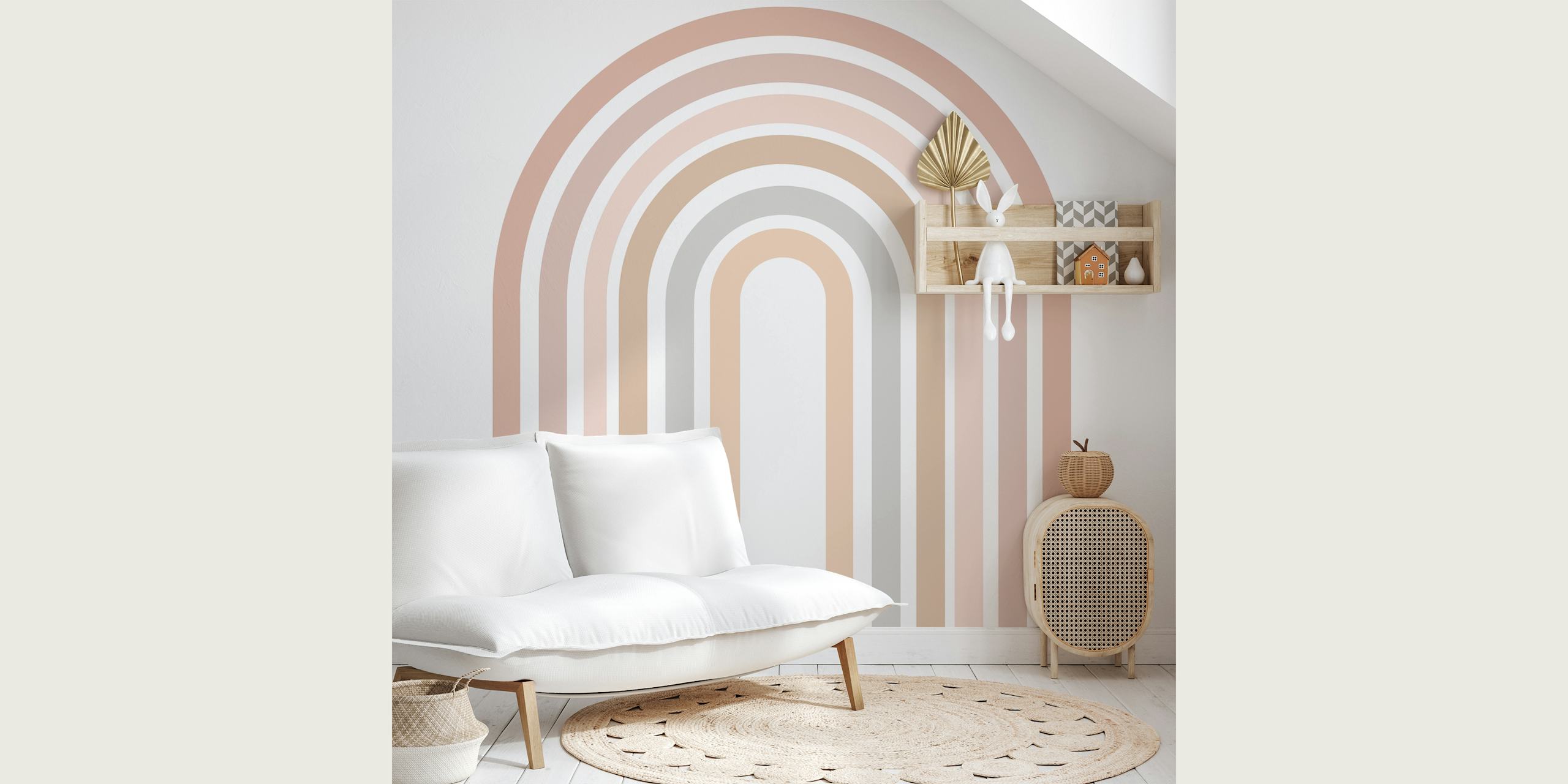 Curved rainbow design with blush pink and neutral colors wallpaper
