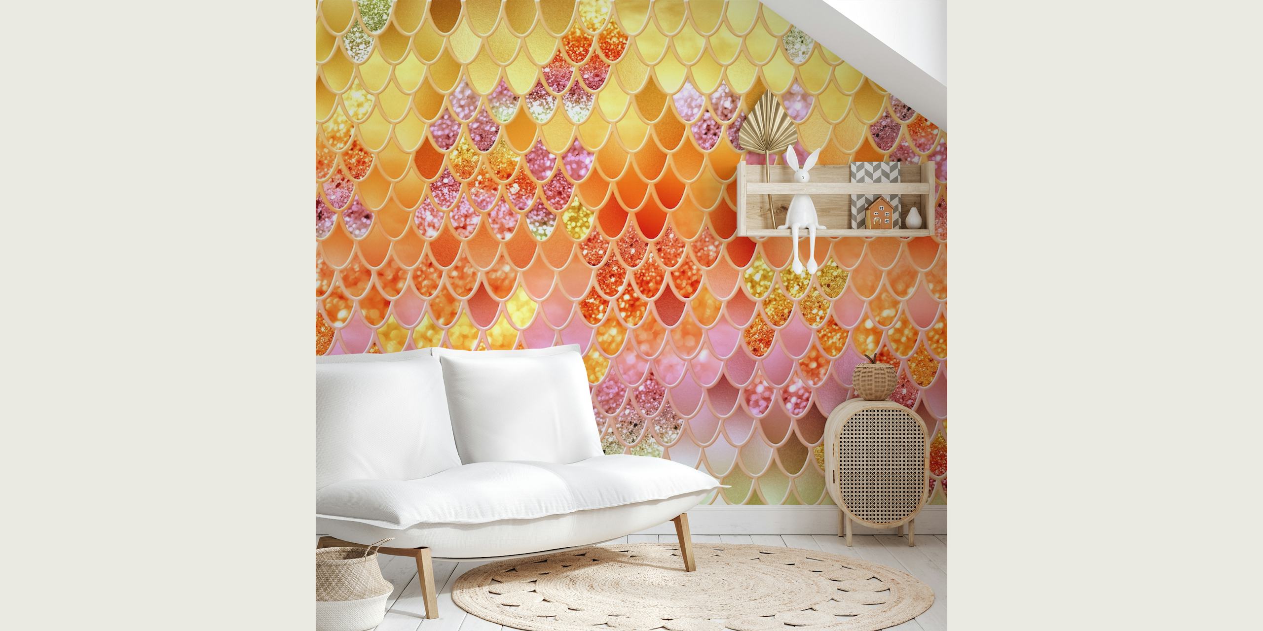 Mermaid scales wallpaper in a bright room