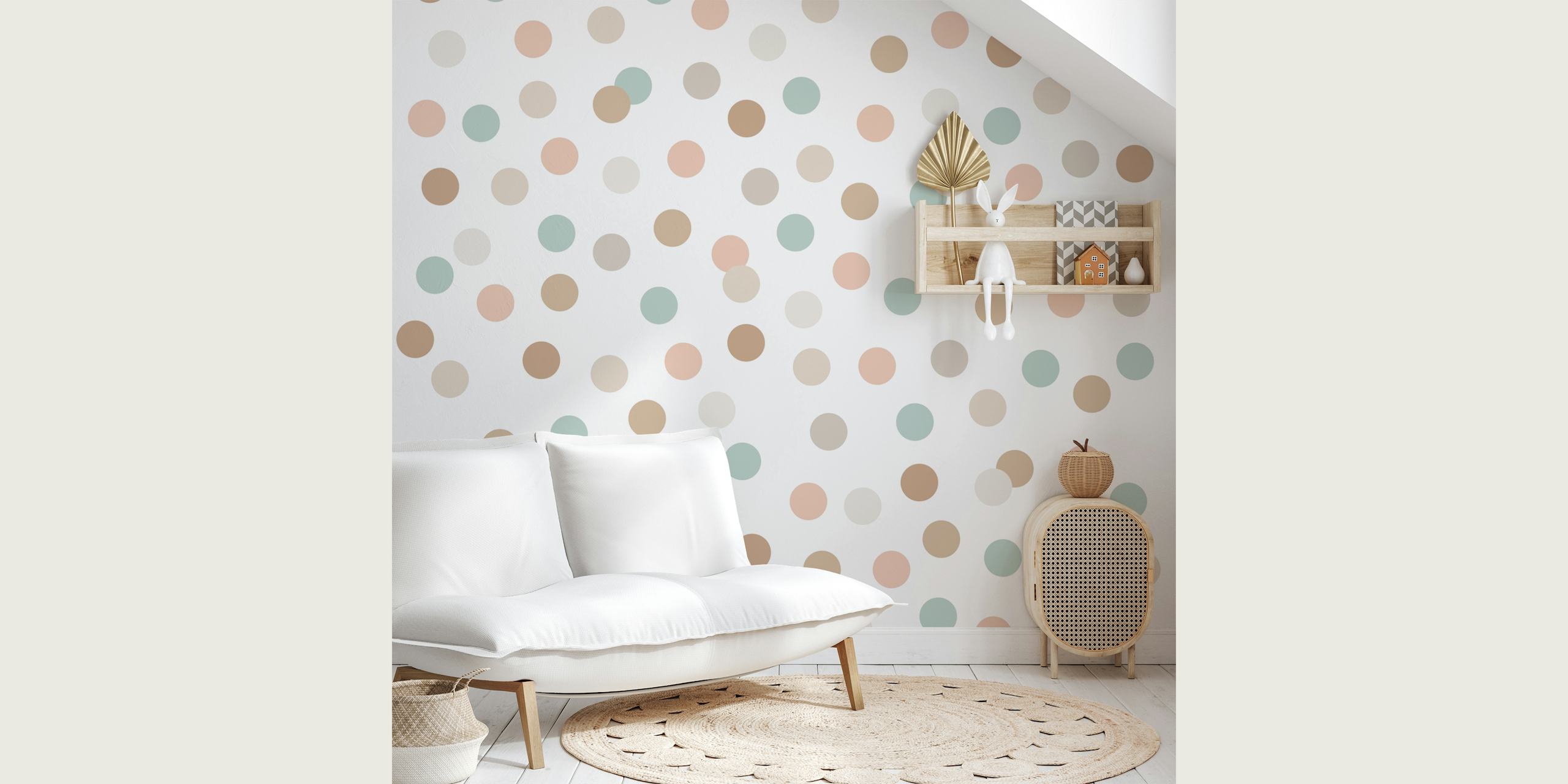 Neutral polka dots wallpaper in a room setting
