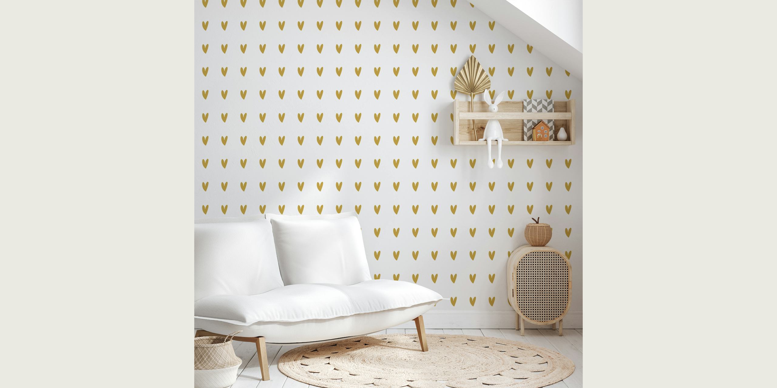 Gold heart pattern on a white background wallpaper