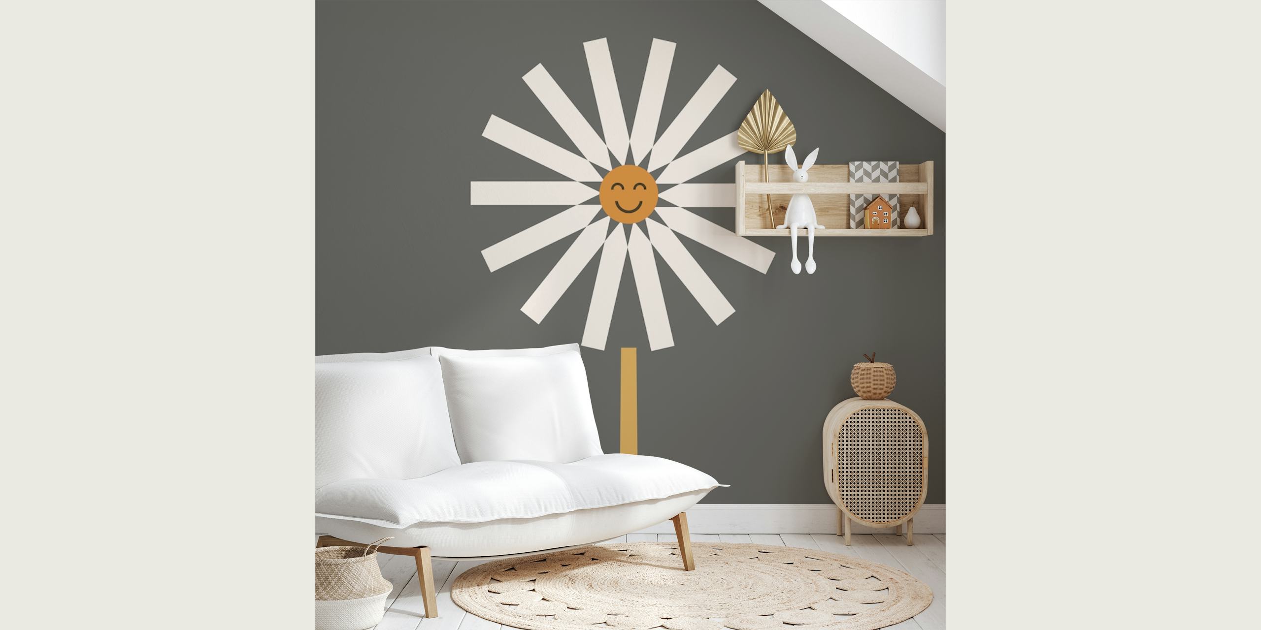 Papier peint mural illustration de marguerite stylisée sur fond sourd