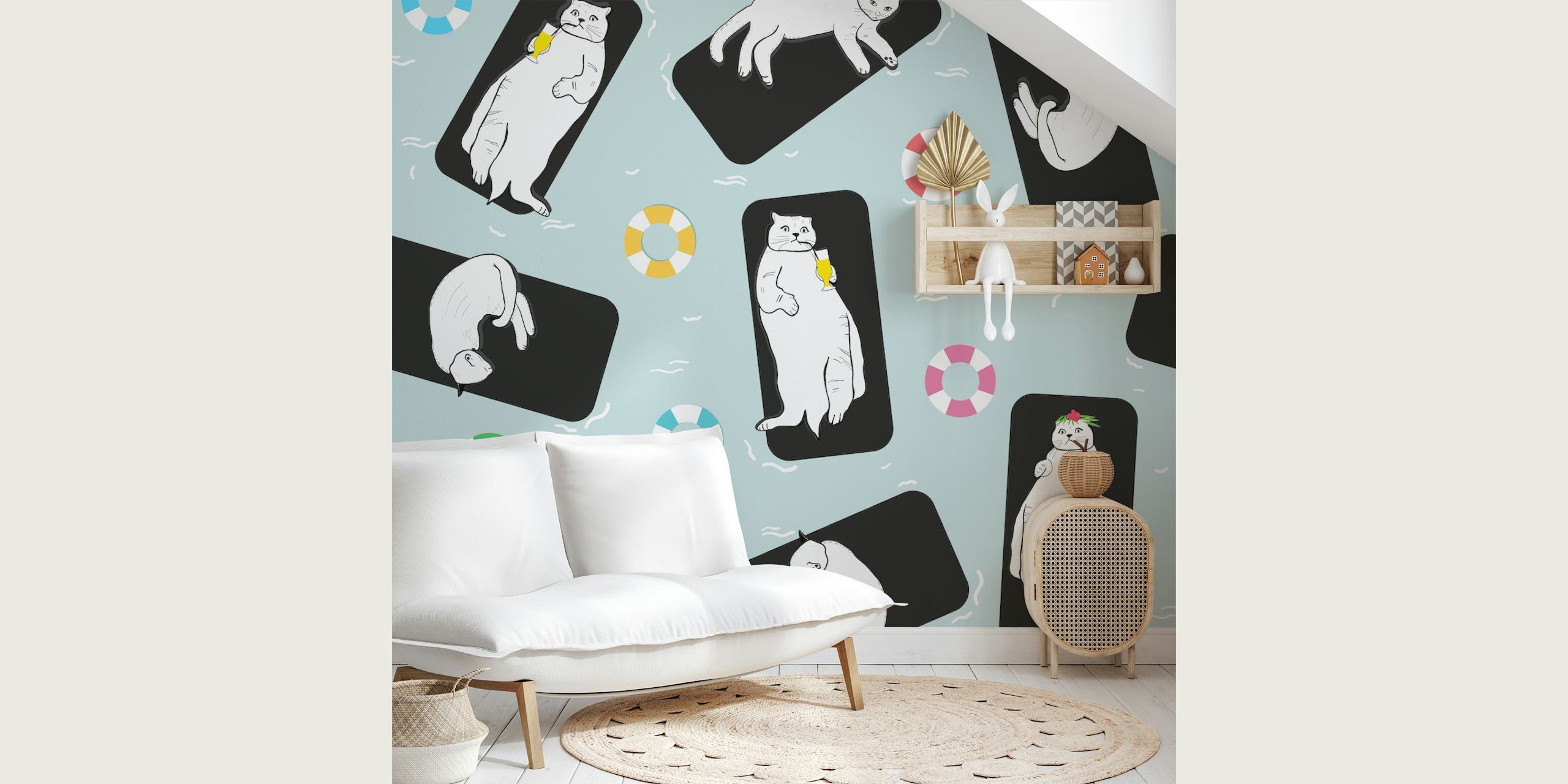 Funny cats sunbathing wallpaper design