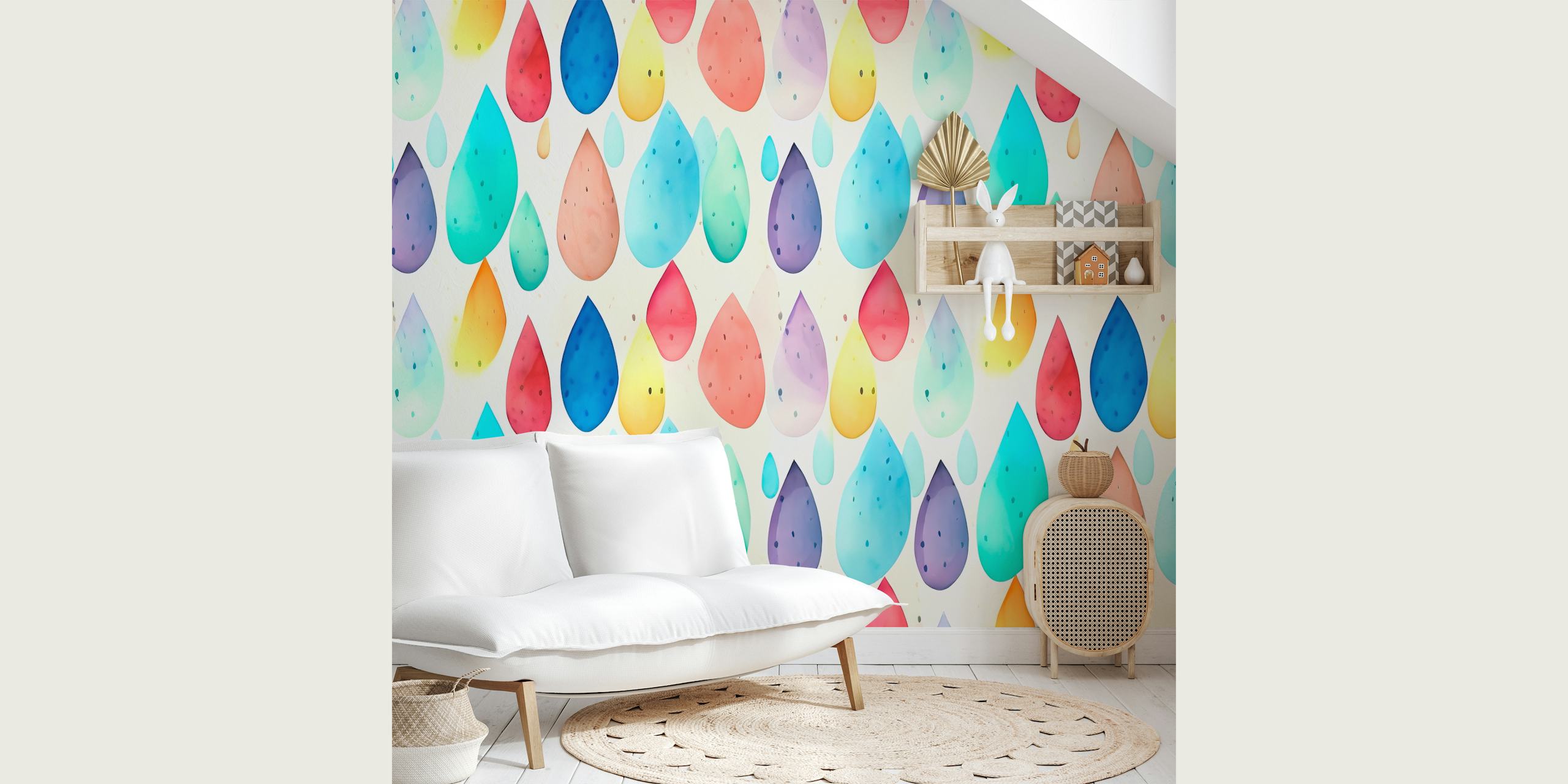 Colorful watercolor drops in blue, pink, and green pattern wallpaper