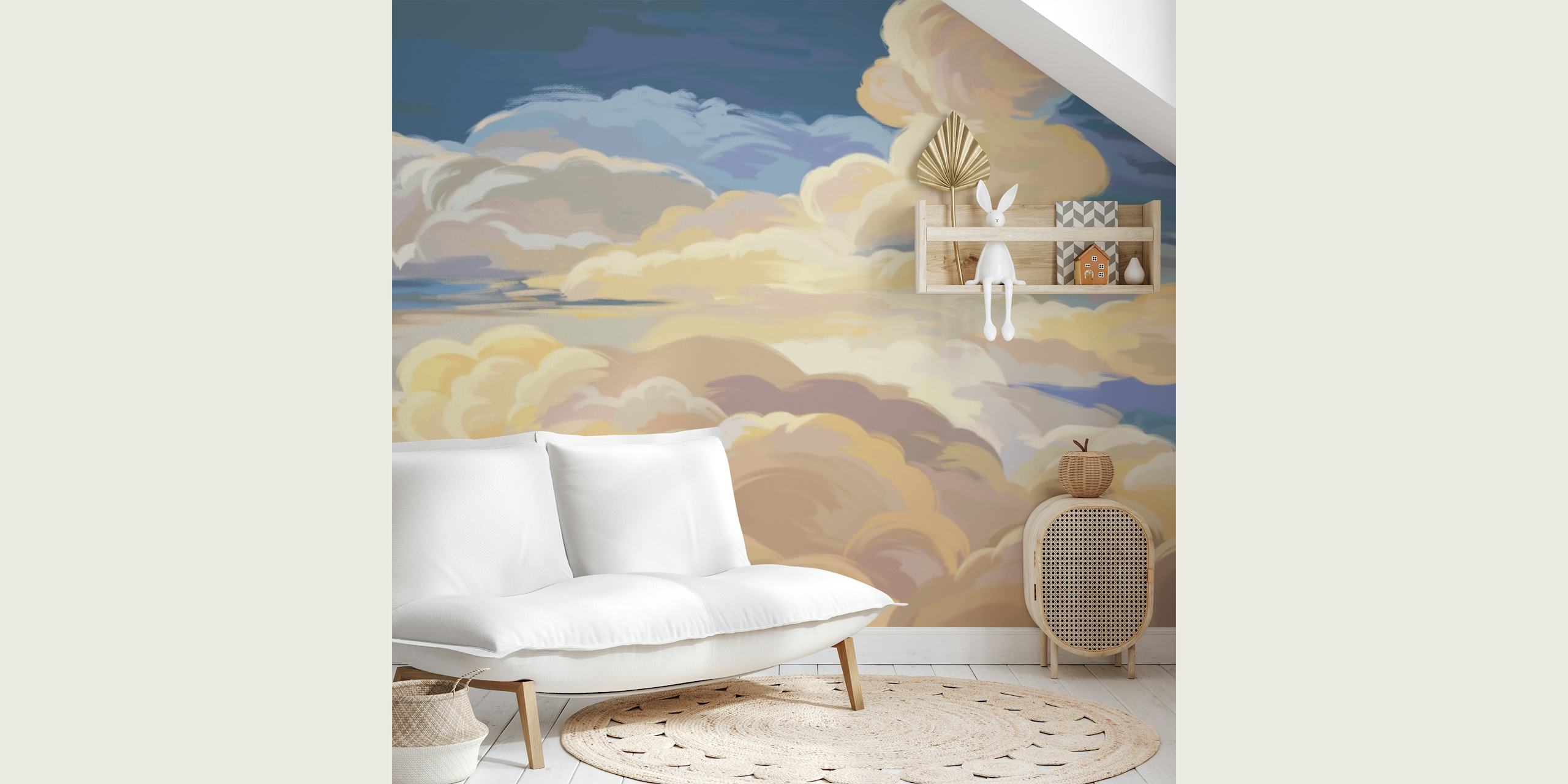 Sunset clouds art visad i ett rum